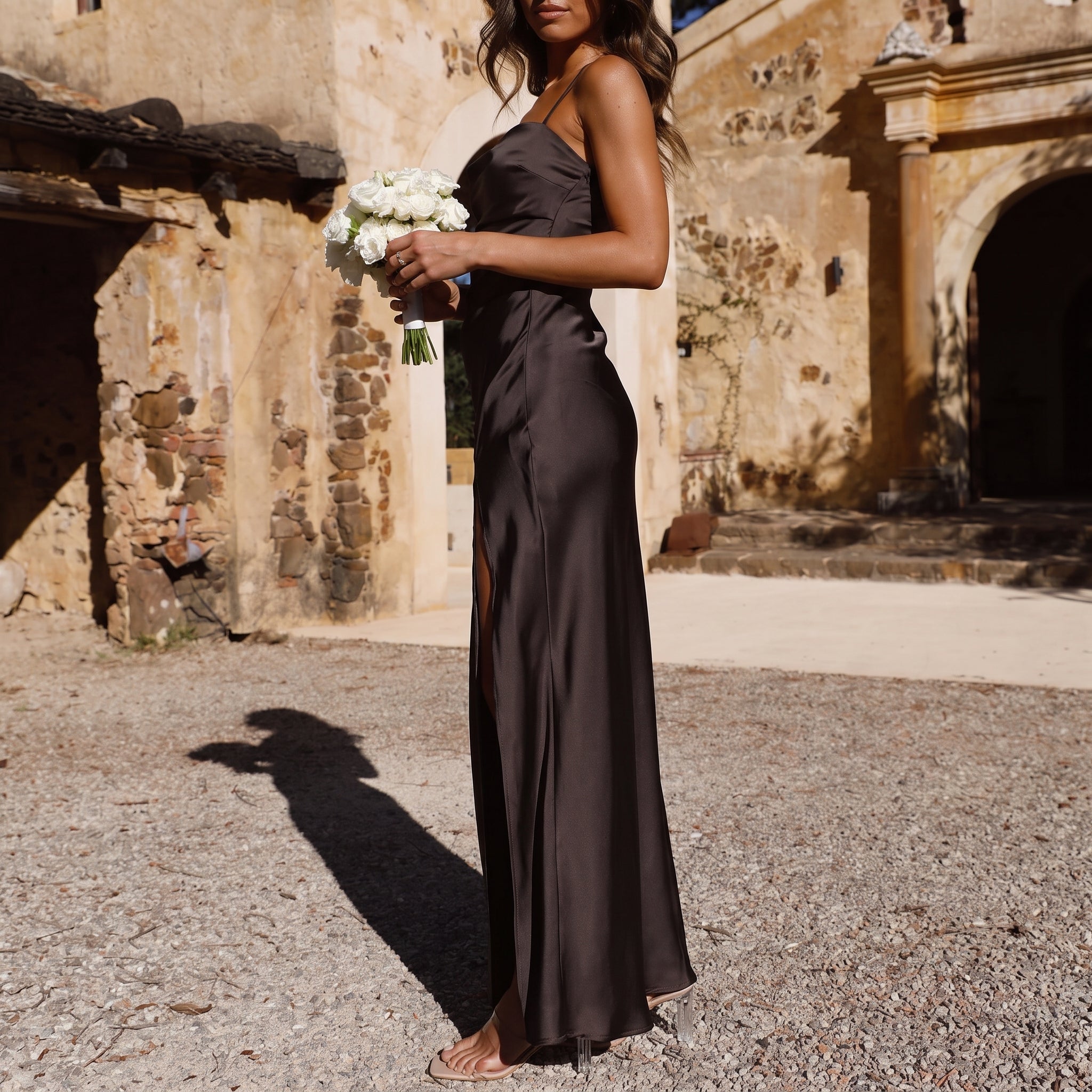Georgia – Women's Wedding Guest Maxi Dress with Front Split - Dresses - Black - Davies & Cooper