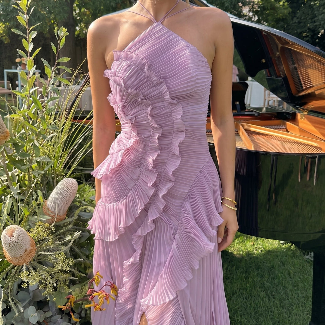 Georgia - Women's Wedding Guest One - Shoulder Ruffle Maxi Dress - Maxi Dress - Purple - Davies & Cooper