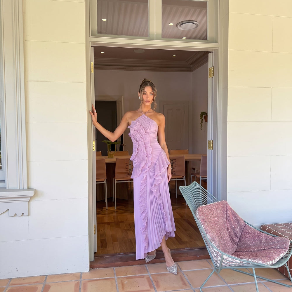 Georgia - Women's Wedding Guest One - Shoulder Ruffle Maxi Dress - Maxi Dress - Purple - Davies & Cooper