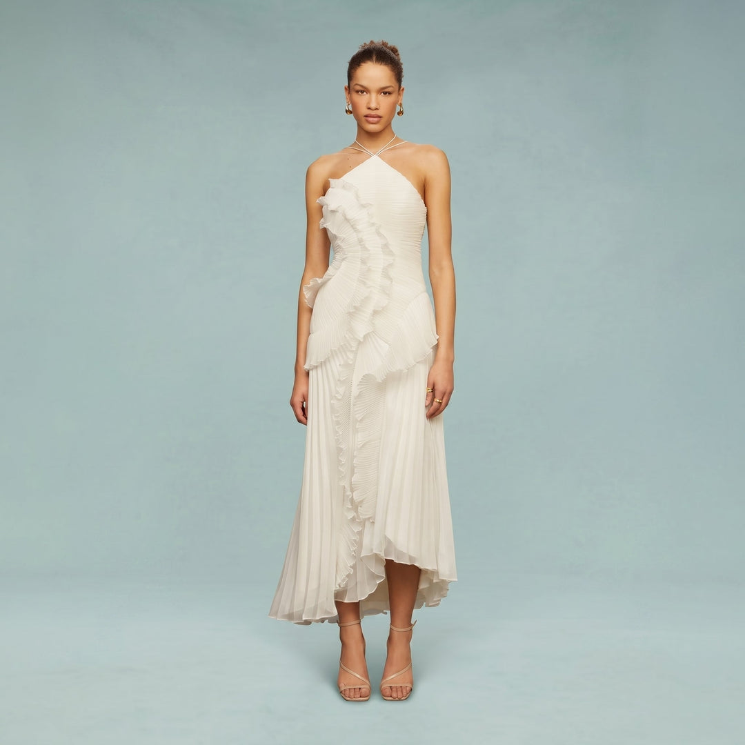 Georgia - Women's Wedding Guest One - Shoulder Ruffle Maxi Dress - Maxi Dress - White - Davies & Cooper