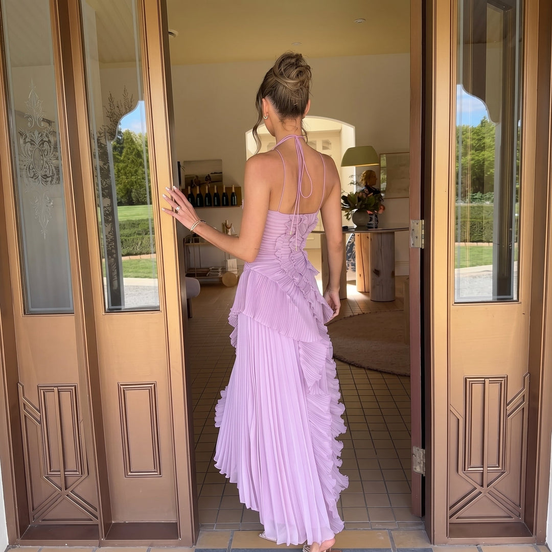 Georgia - Women's Wedding Guest One - Shoulder Ruffle Maxi Dress - Maxi Dress - Purple - Davies & Cooper