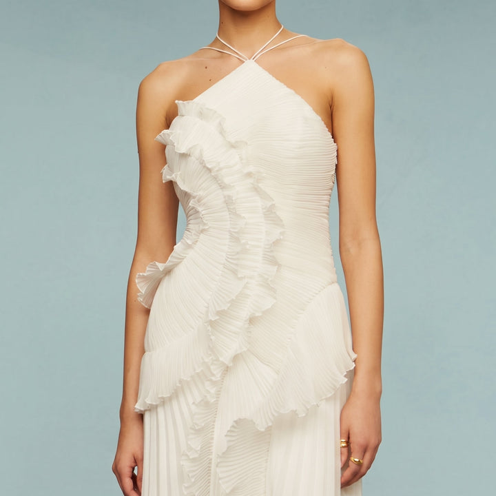 Georgia - Women's Wedding Guest One - Shoulder Ruffle Maxi Dress - Maxi Dress - White - Davies & Cooper