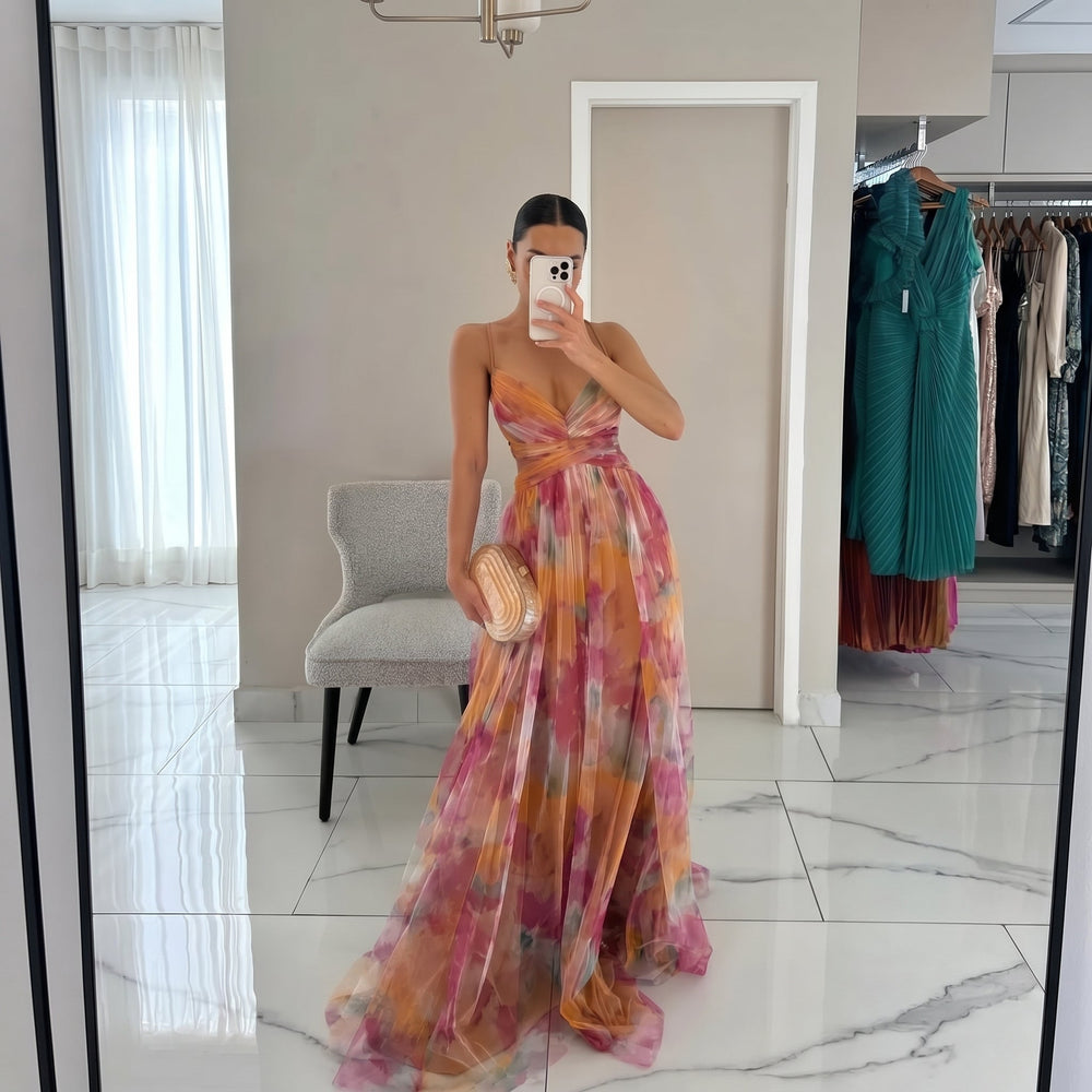 Georgia - Women's Wedding Guest Tulle Maxi Dress - Maxi Dresses - Orange - Davies & Cooper