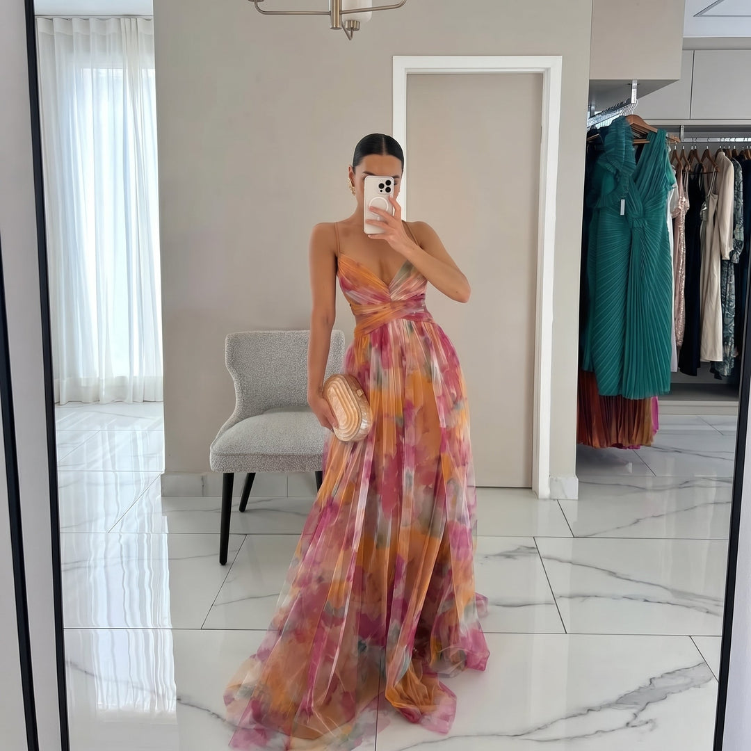 Georgia - Women's Wedding Guest Tulle Maxi Dress - Maxi Dresses - Orange - Davies & Cooper