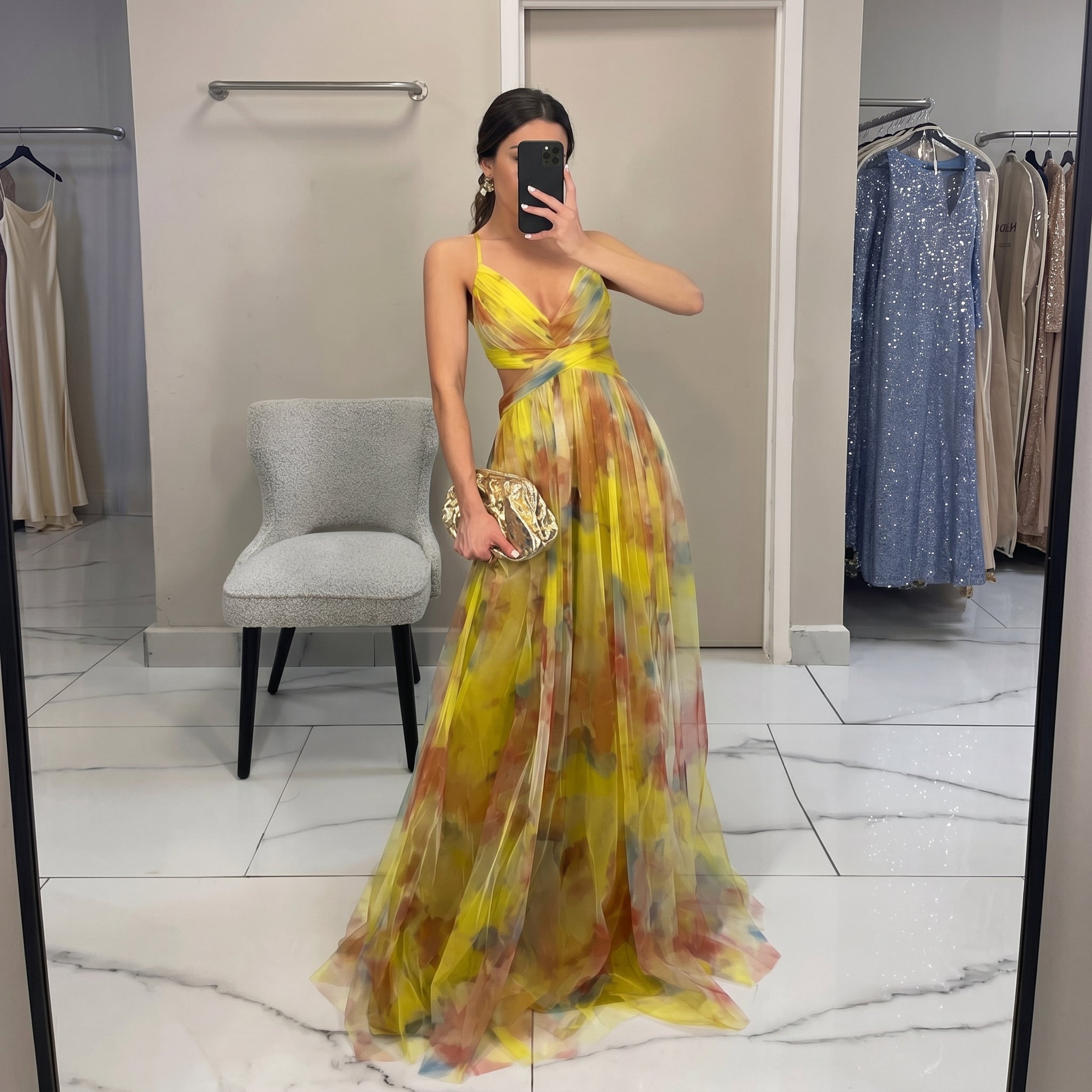 Georgia - Women's Wedding Guest Tulle Maxi Dress - Maxi Dresses - Yellow - Davies & Cooper