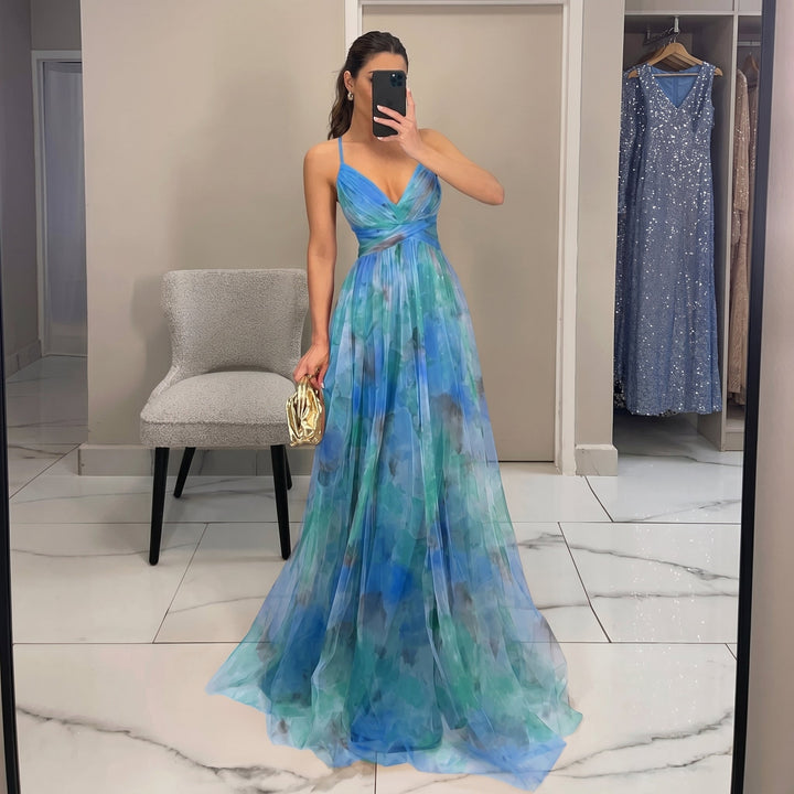 Georgia - Women's Wedding Guest Tulle Maxi Dress - Maxi Dresses - Blue - Davies & Cooper