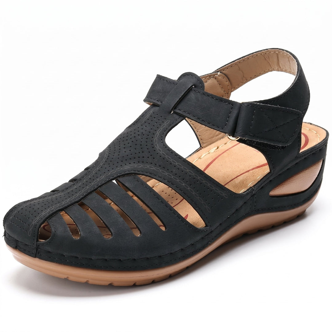 Gisela - Women's Orthopaedic Closed Toe Wedge Sandals - Sandals - Black - Davies & Cooper