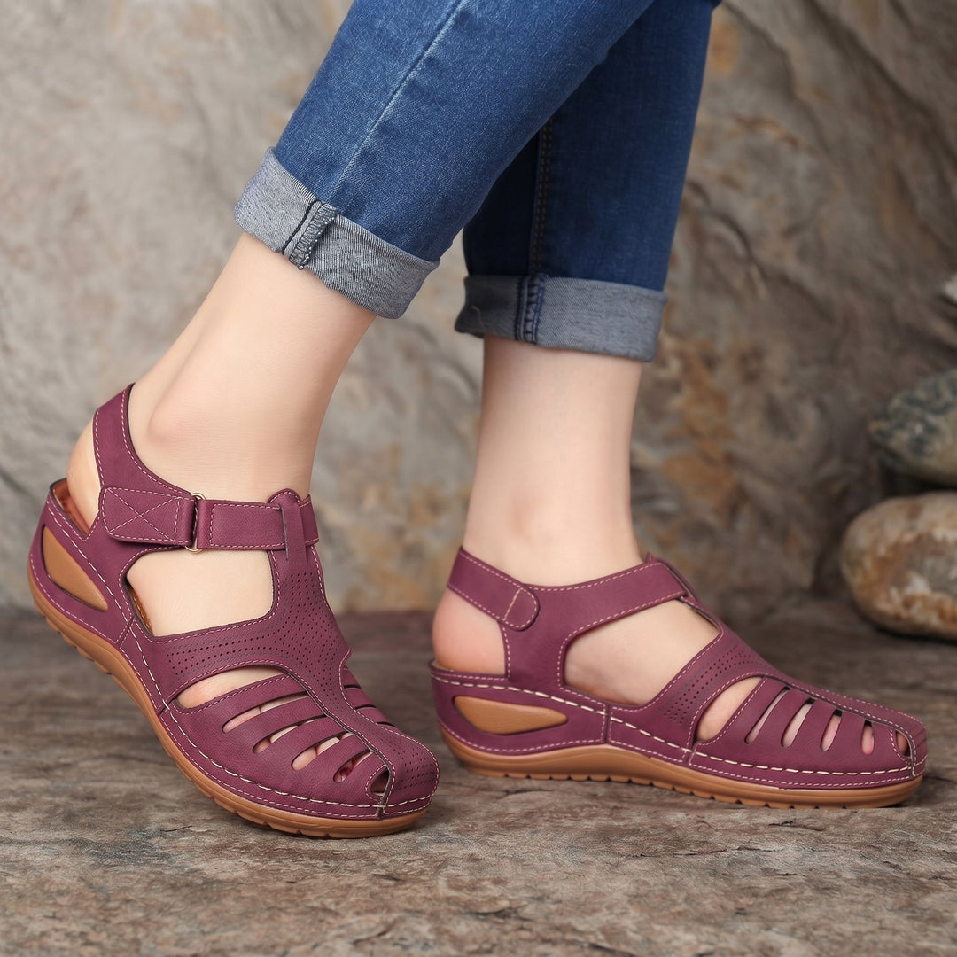 Gisela - Women's Orthopaedic Closed Toe Wedge Sandals - Sandals - Purple - Davies & Cooper