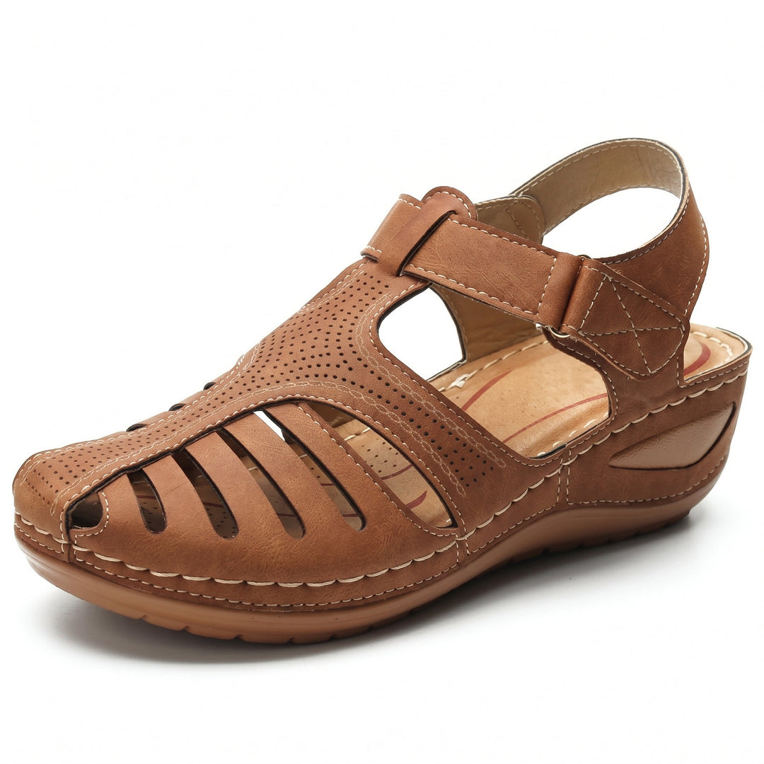 Gisela - Women's Orthopaedic Closed Toe Wedge Sandals - Sandals - Brown - Davies & Cooper