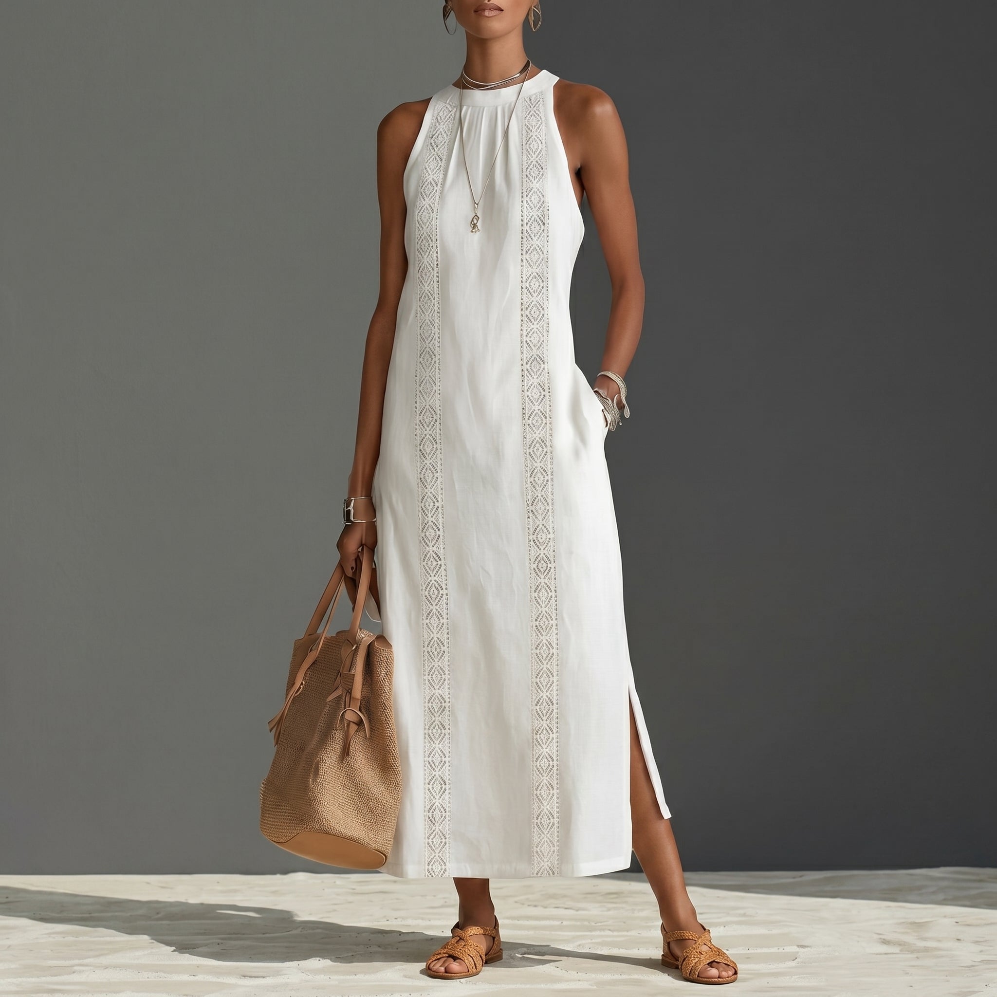 Grace - Women's Summer Halter Neck Maxi Dress - Maxi Dress - White - Davies & Cooper
