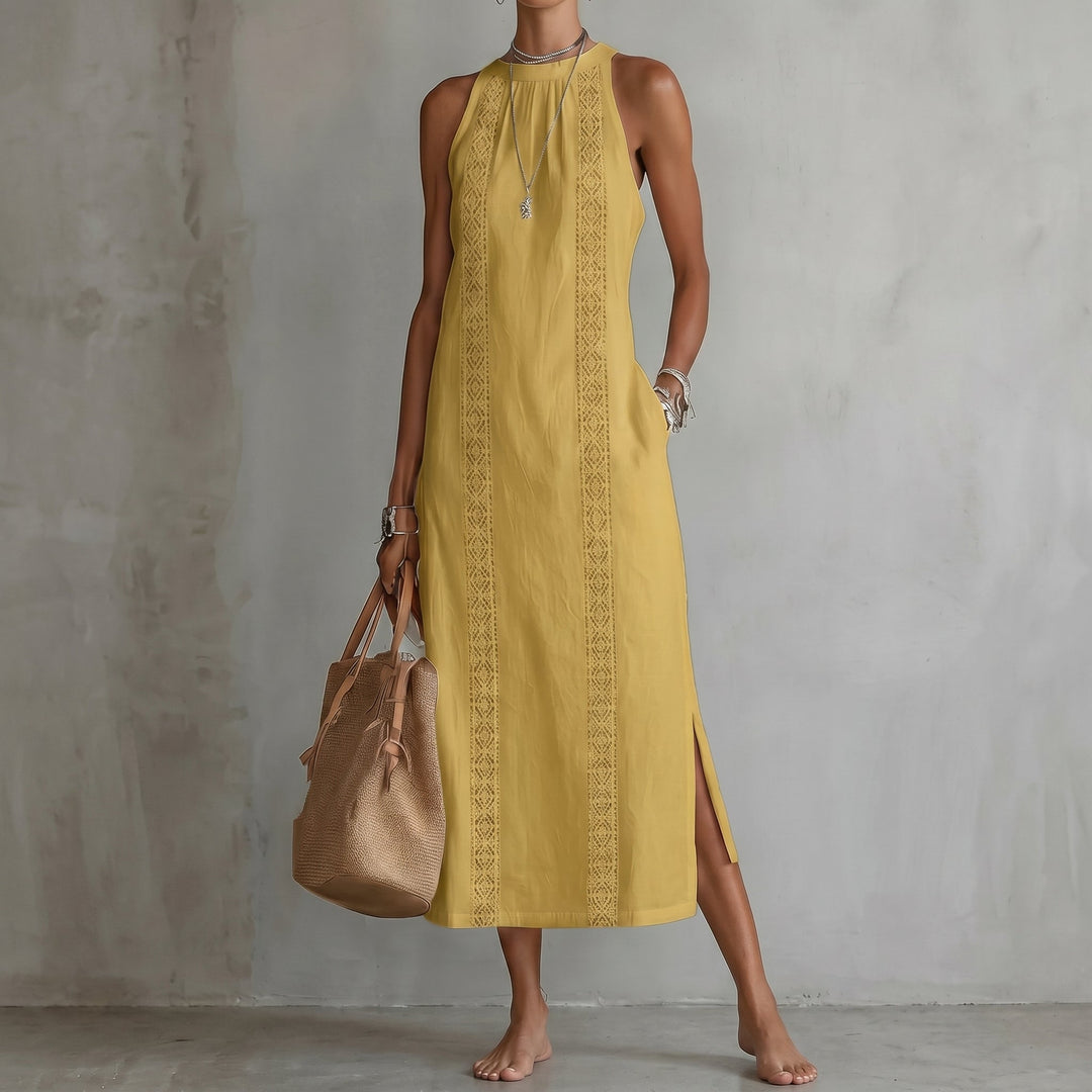 Grace - Women's Summer Halter Neck Maxi Dress - Maxi Dress - Yellow - Davies & Cooper