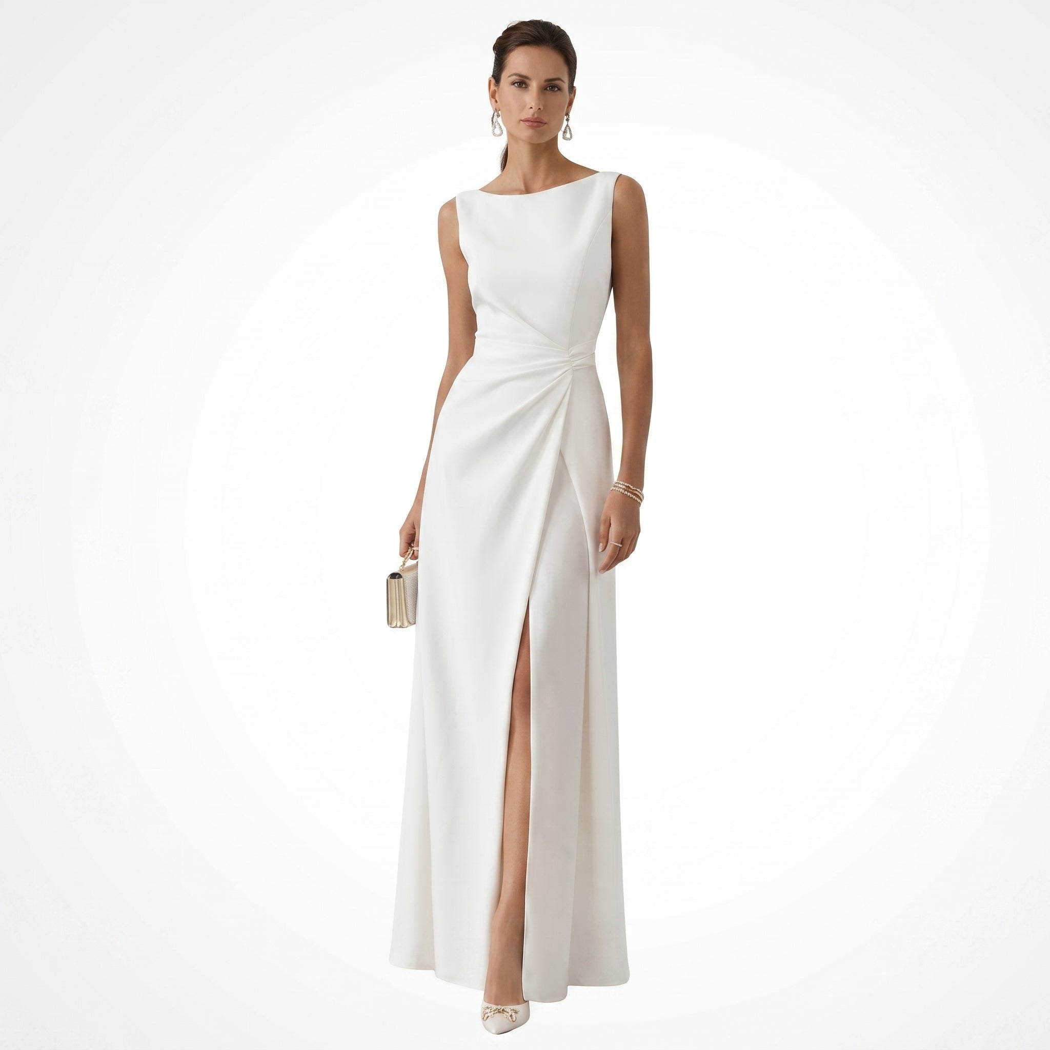 Grace - Women's Summer Ruched Split Maxi Dress - Maxi Dress - White - Davies & Cooper