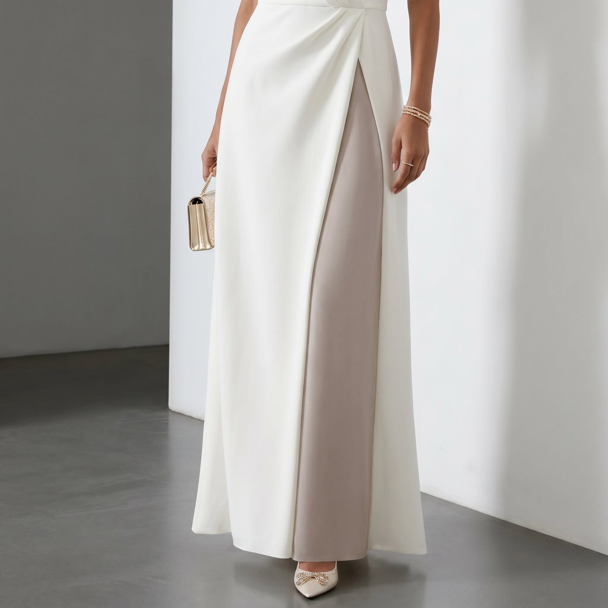 Grace - Women's Summer Ruched Split Maxi Dress - Maxi Dress - White - Davies & Cooper
