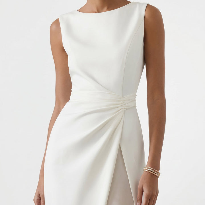Grace - Women's Summer Ruched Split Maxi Dress - Maxi Dress - White - Davies & Cooper