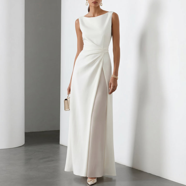 Grace - Women's Summer Ruched Split Maxi Dress - Maxi Dress - White - Davies & Cooper