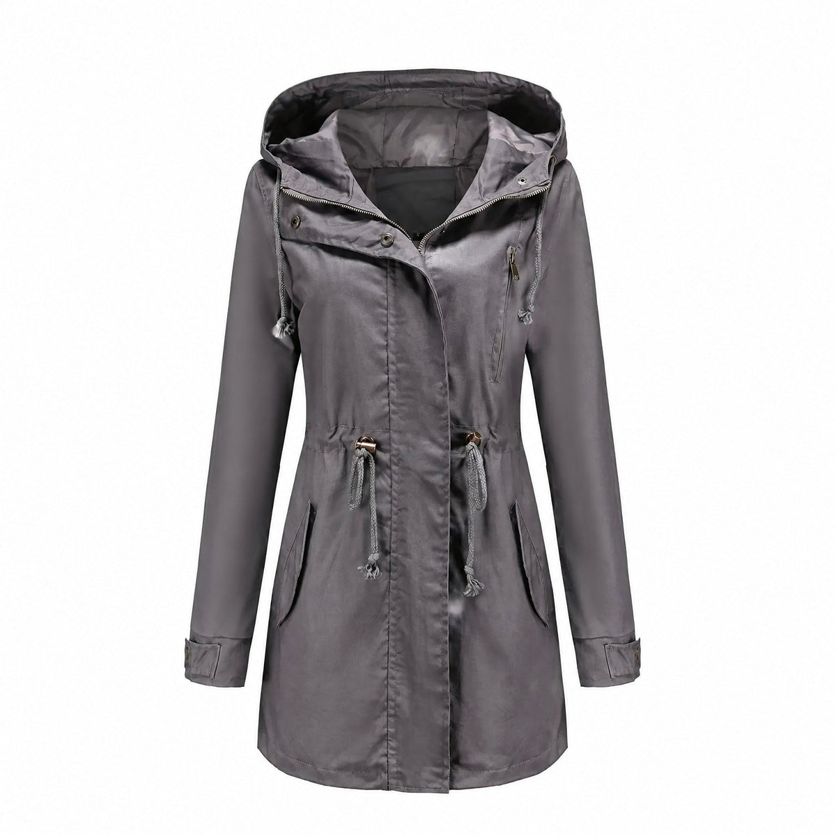 Grace - Women's Transitional Hooded Longline Jacket with Zip Closure - Rain Coat - Grey - Davies & Cooper