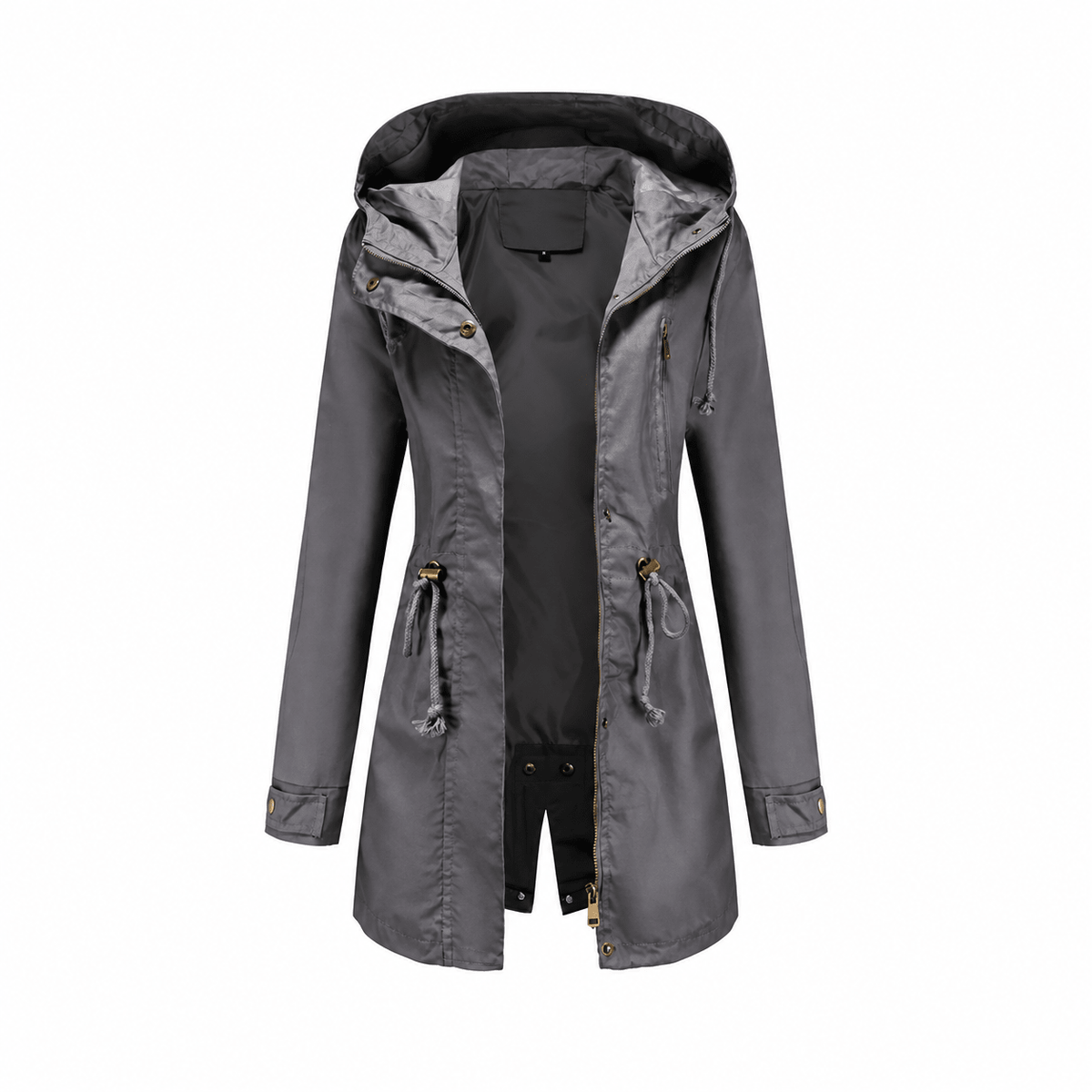 Grace - Women's Transitional Hooded Longline Jacket with Zip Closure - Rain Coat - Grey - Davies & Cooper