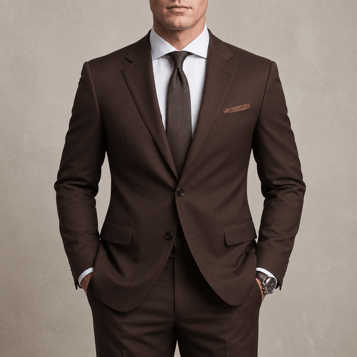 Hansel – Men's Tailored Fit Two-Piece Wedding Guest Suit - Suits - Brown - Davies & Cooper
