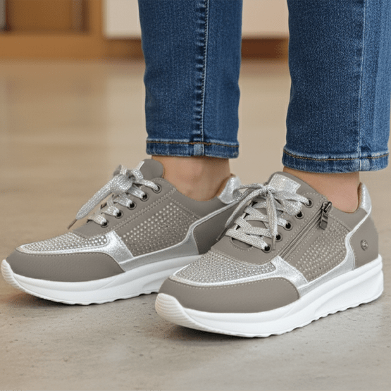 Alice - Women's Orthopaedic Lace-Up Trainers with Embellished Upper