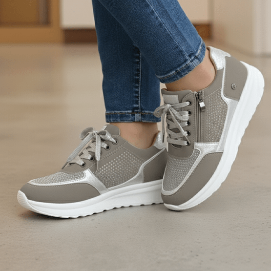 Alice - Women's Orthopaedic Lace-Up Trainers with Embellished Upper