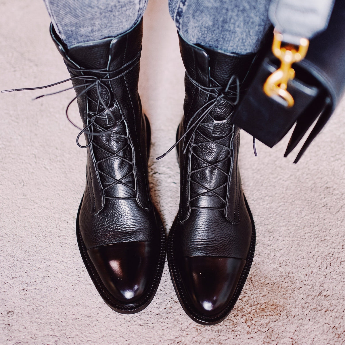 Harriet - Women's Lace-Up Ankle Boots with Cap Toe Detail - Boots - Black - Davies & Cooper