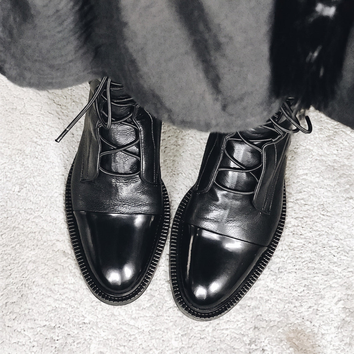 Harriet - Women's Lace-Up Ankle Boots with Cap Toe Detail - Boots - Black - Davies & Cooper
