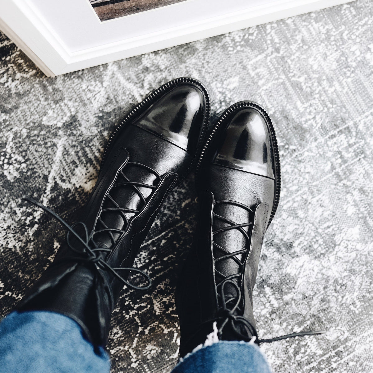 Harriet - Women's Lace-Up Ankle Boots with Cap Toe Detail - Boots - Black - Davies & Cooper