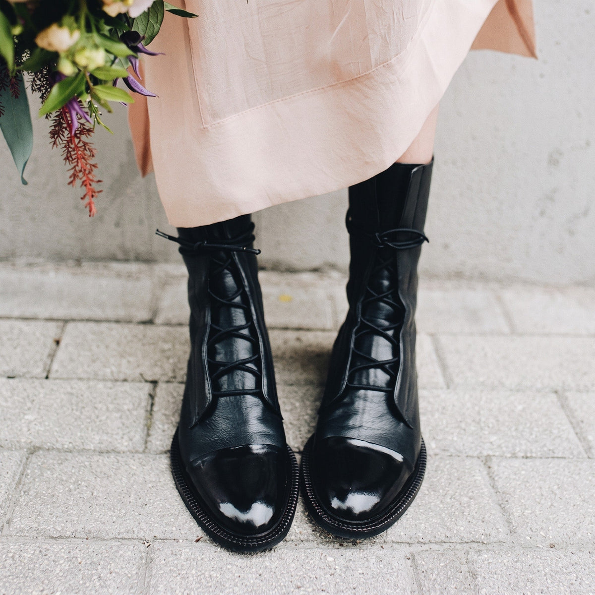 Harriet - Women's Lace-Up Ankle Boots with Cap Toe Detail - Boots - Black - Davies & Cooper