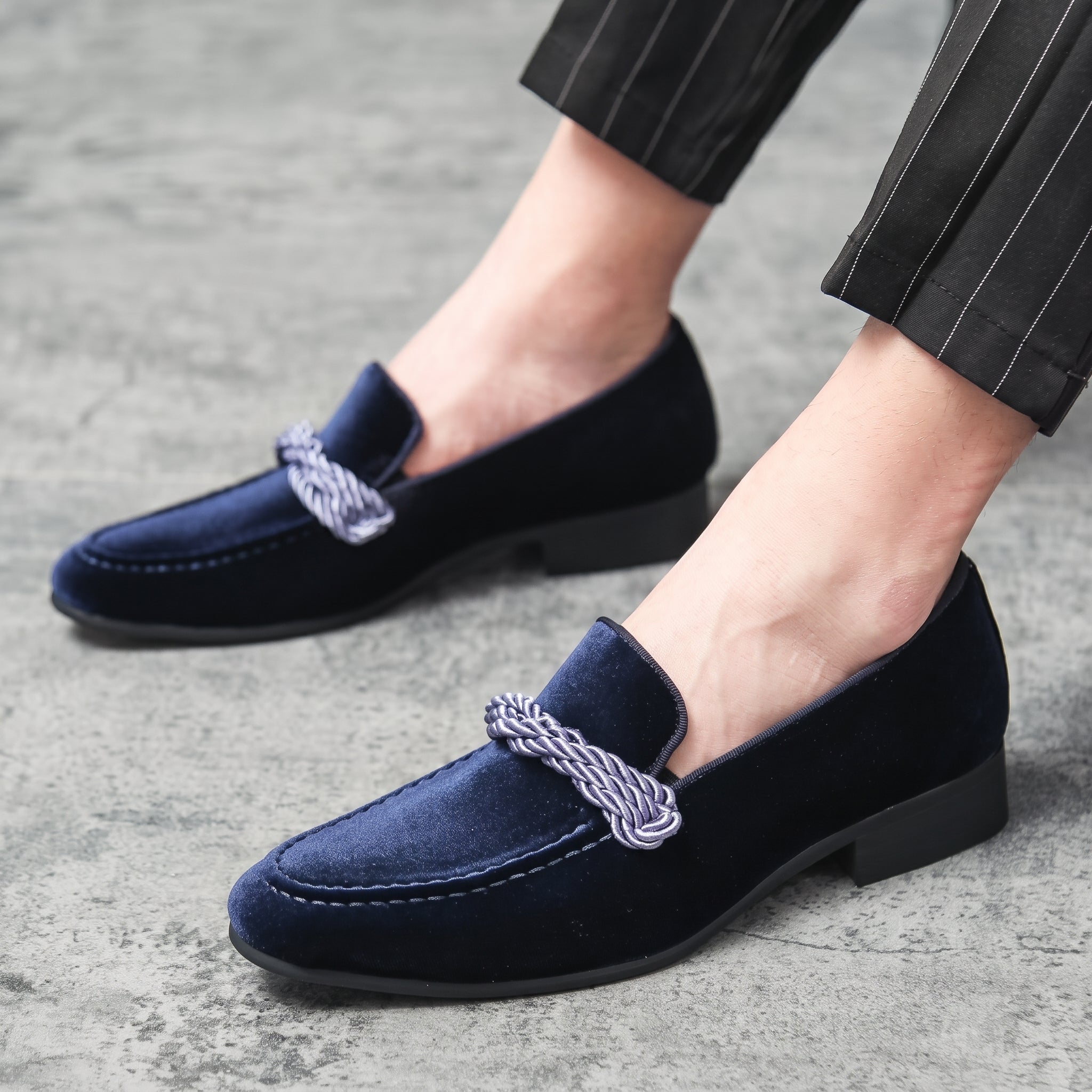 Harrison - Men's Smart Casual Loafers with Gold Rope Detail - Loafers - Blue - Davies & Cooper