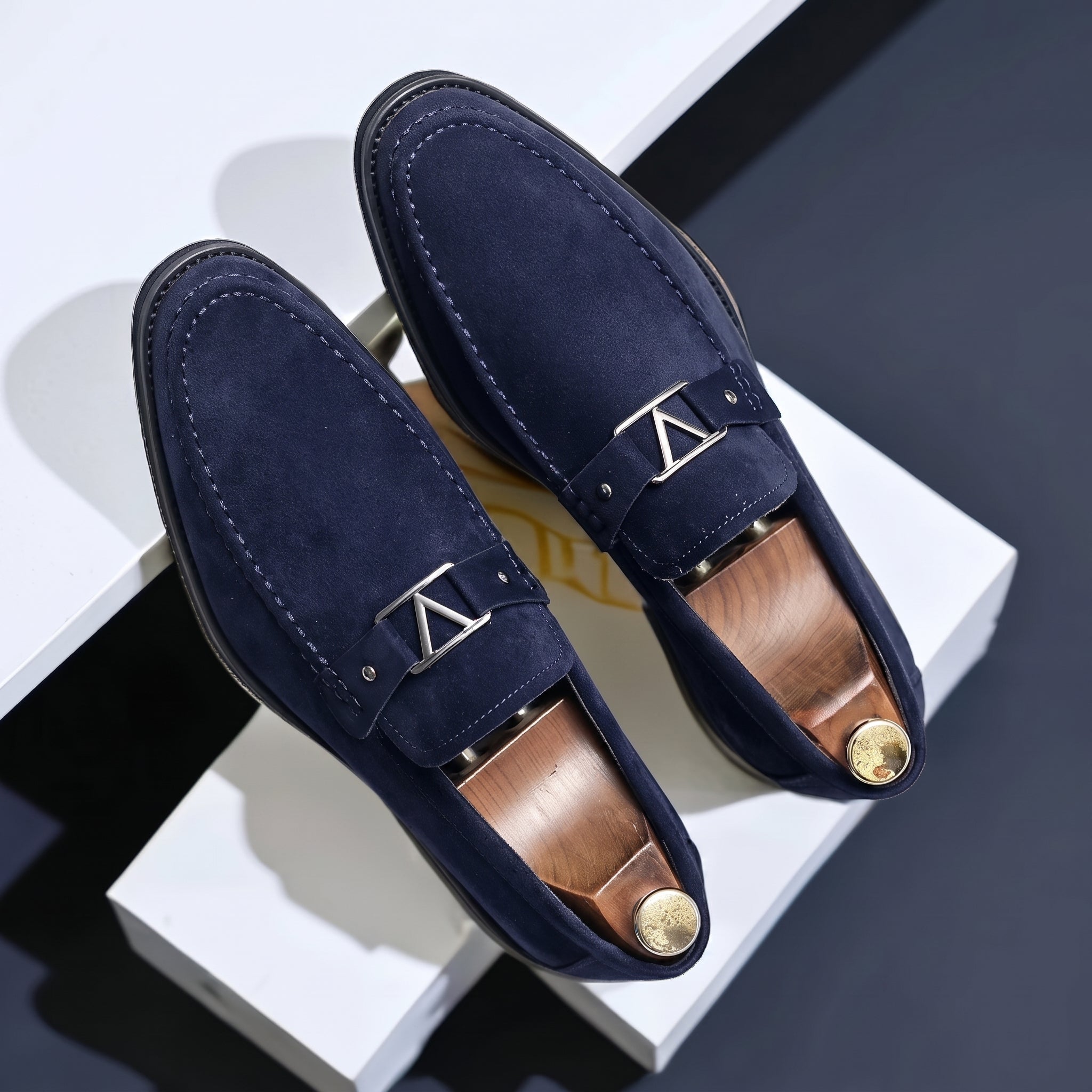 Harrison - Men's Smart Casual Loafers with Metal Buckle Detail - Loafers - Blue - Davies & Cooper
