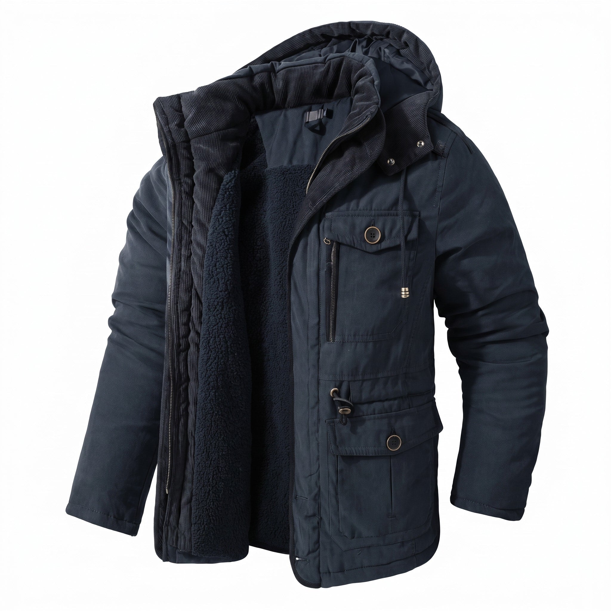 Harry - Men's Hooded Parka Jacket with Multiple Pockets - Navy Blue - Davies & Cooper