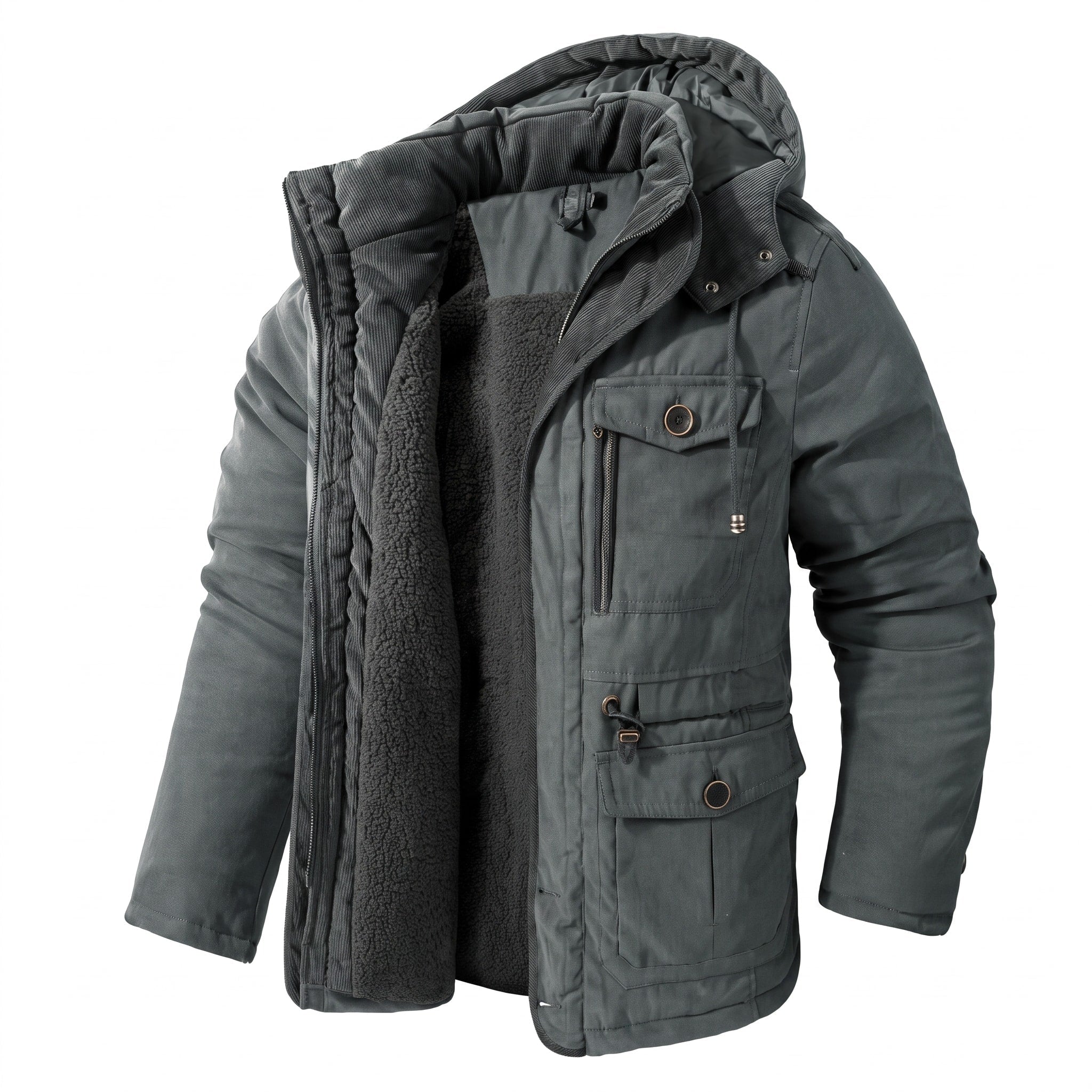 Harry - Men's Hooded Parka Jacket with Multiple Pockets - Grey - Davies & Cooper