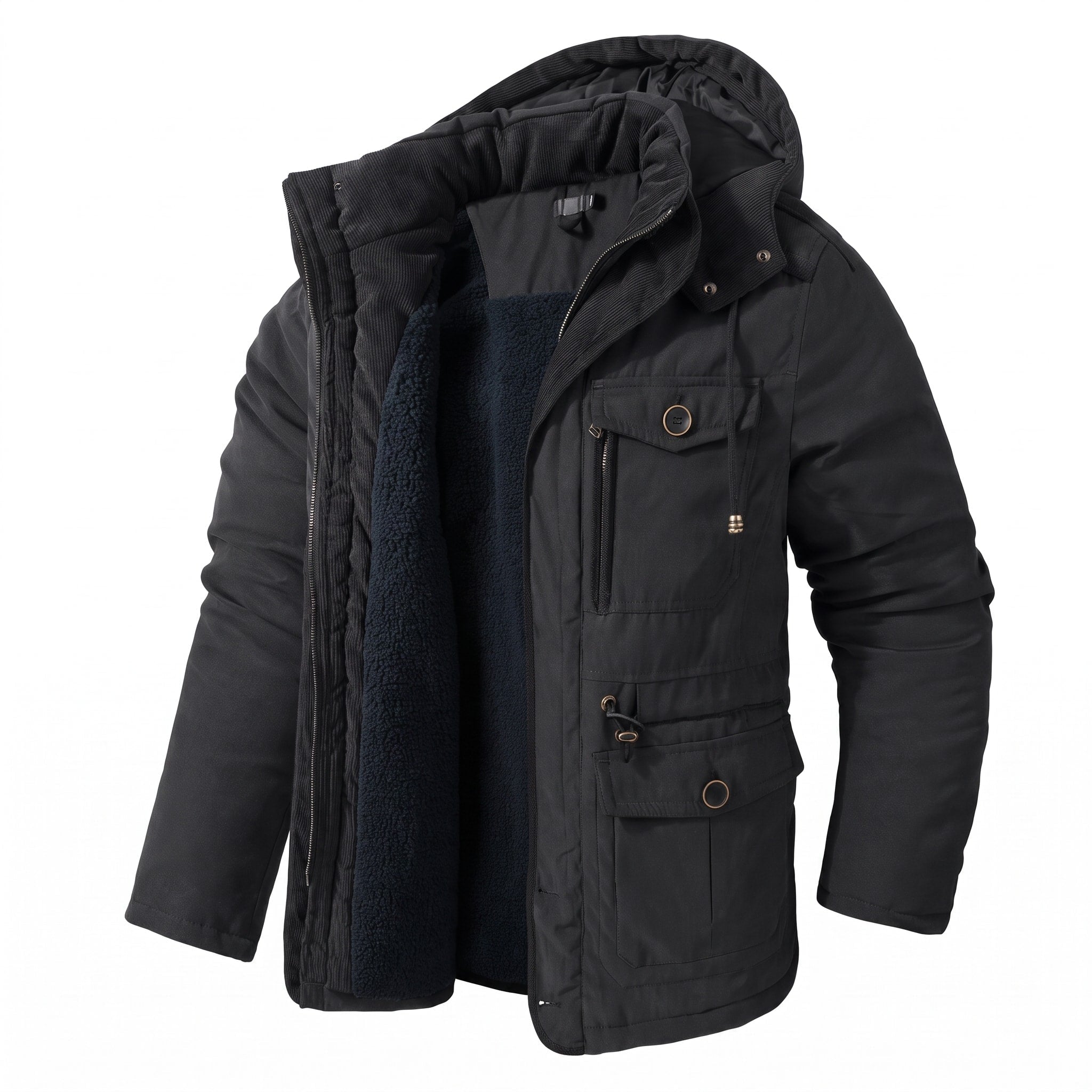 Harry - Men's Hooded Parka Jacket with Multiple Pockets - Black - Davies & Cooper