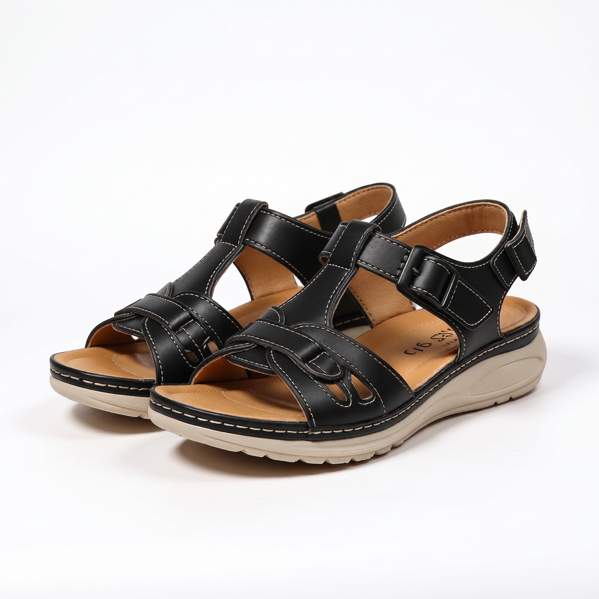 Helen - Women's Orthopaedic Velcro Strap Sandals - Sandal - Black - Davies & Cooper
