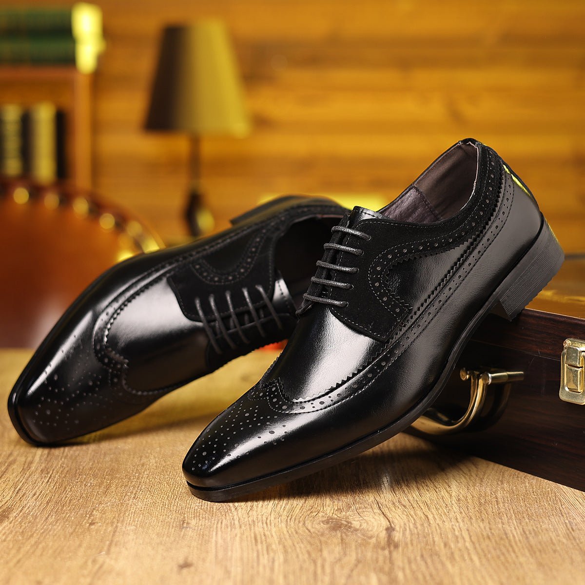 Henry - Men's Wingtip Brogue Derby Shoes with Lace-Up Closure - Shoes - Black - Davies & Cooper
