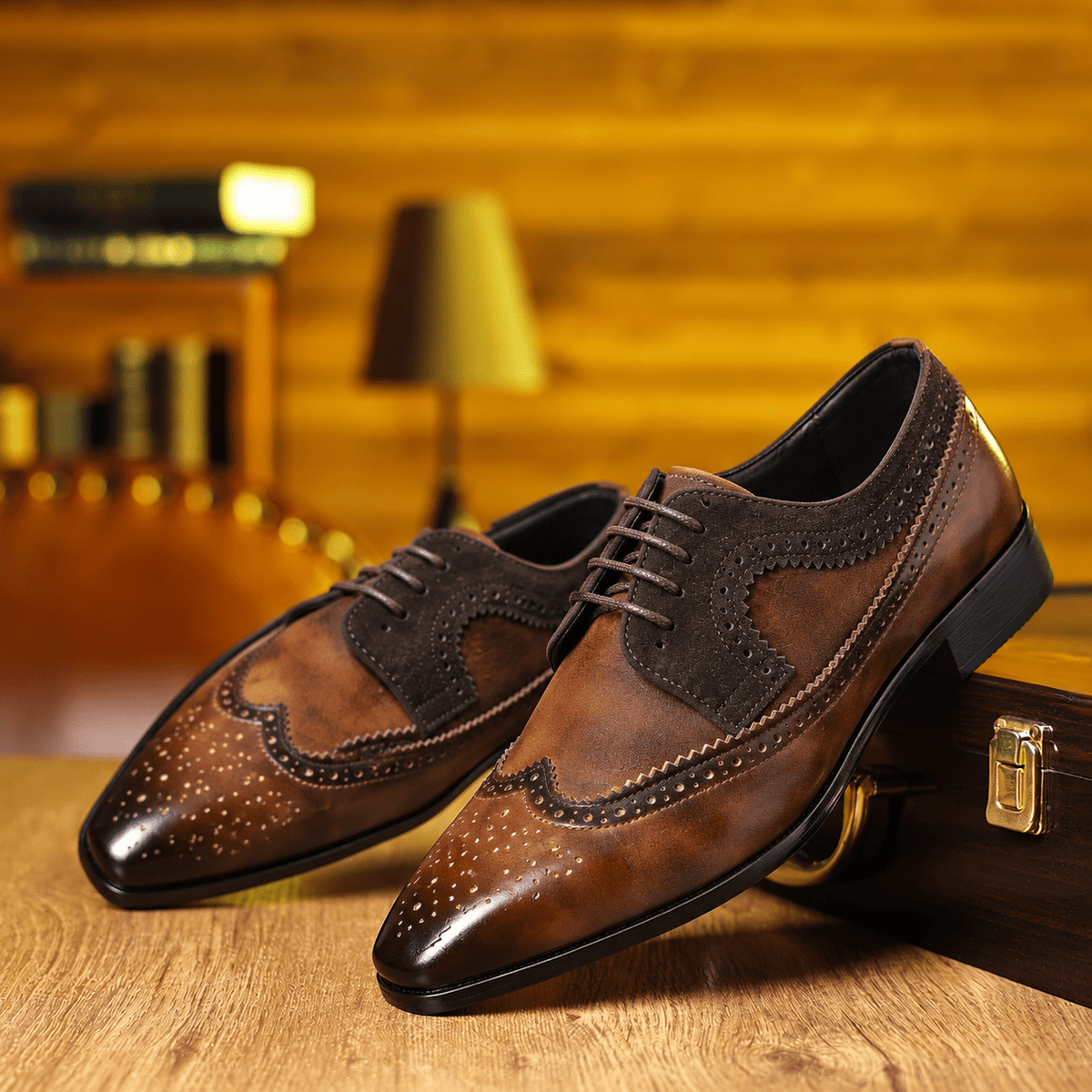 Henry - Men's Wingtip Brogue Derby Shoes with Lace-Up Closure - Shoes - Brown - Davies & Cooper