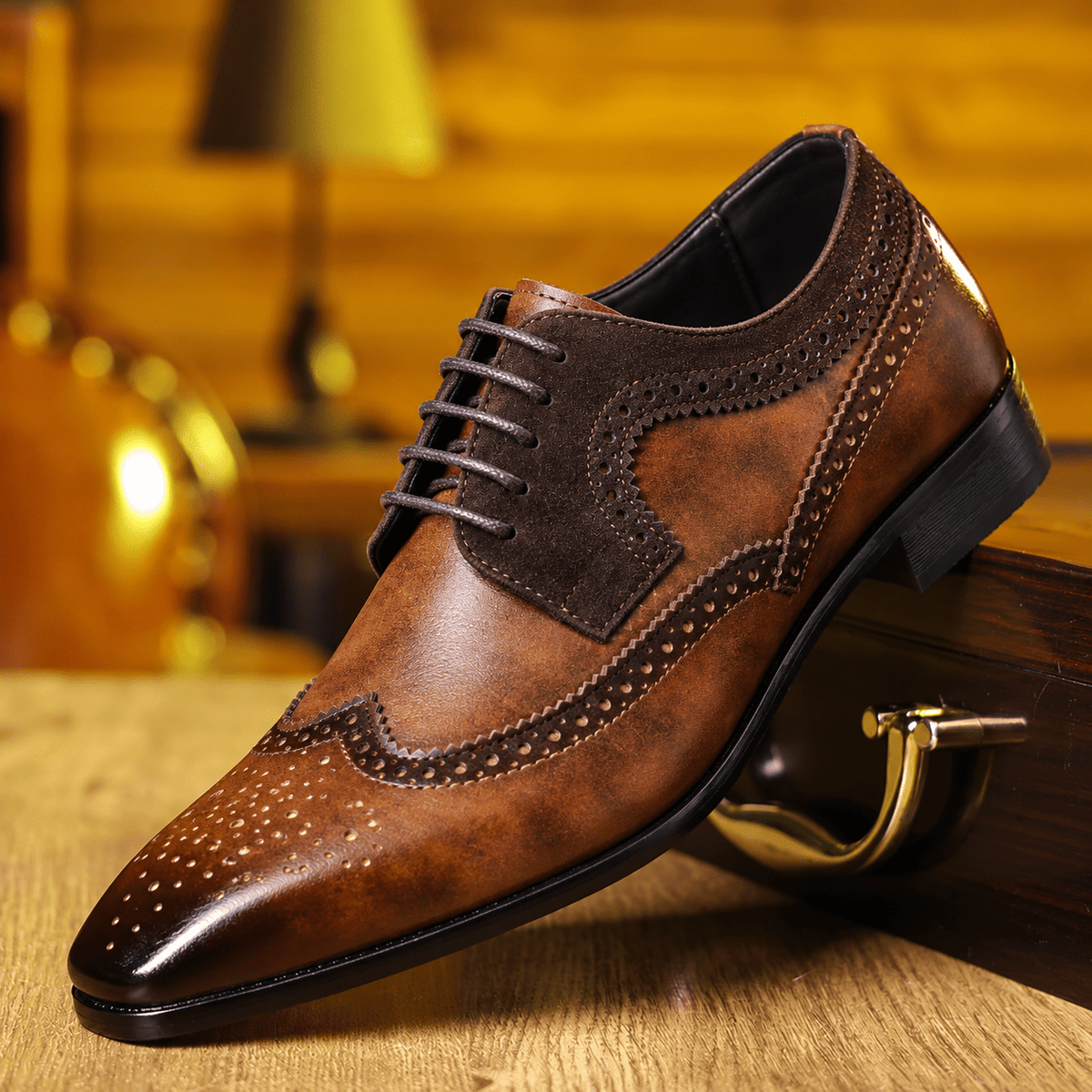 Henry - Men's Wingtip Brogue Derby Shoes with Lace-Up Closure - Shoes - Brown - Davies & Cooper