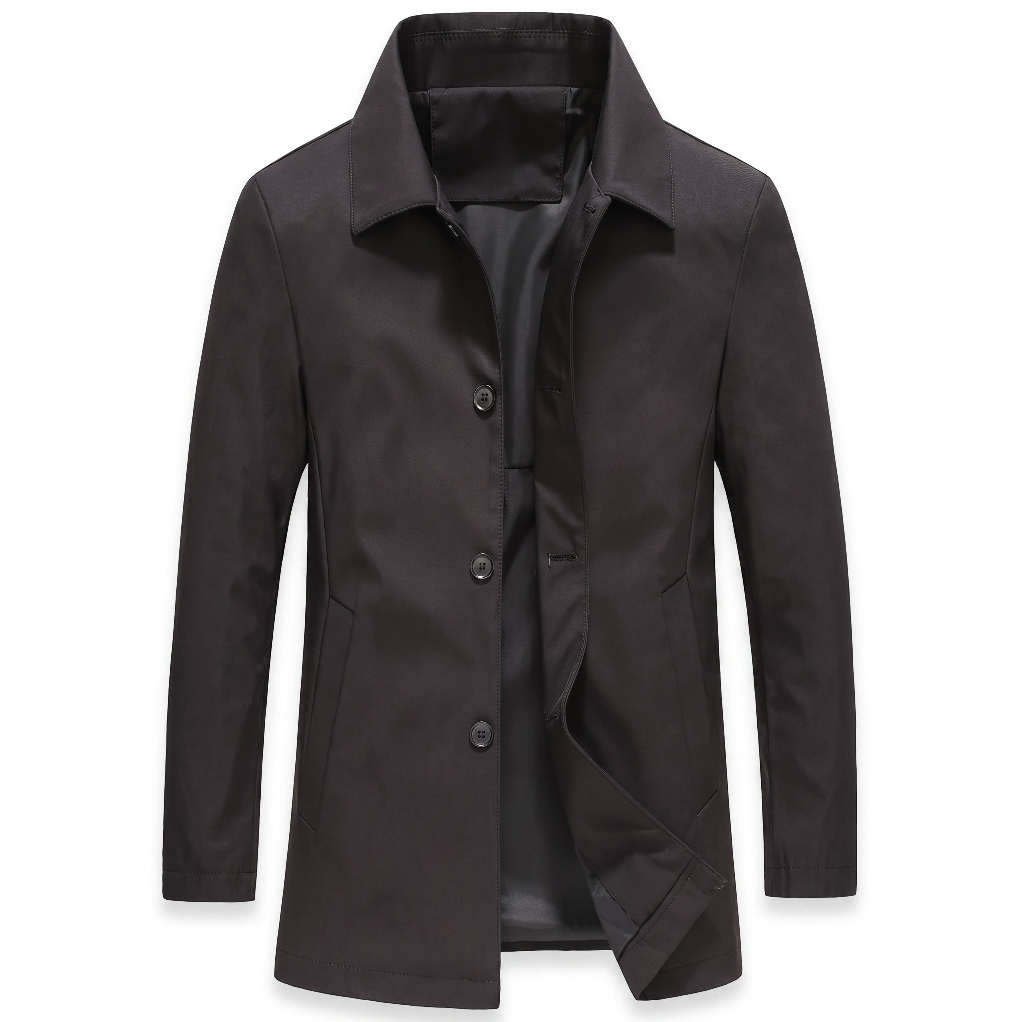 Hermann - Men's Relaxed Fit Single-Breasted Mid-Length Mac Coat - Jackets - Black - Davies & Cooper