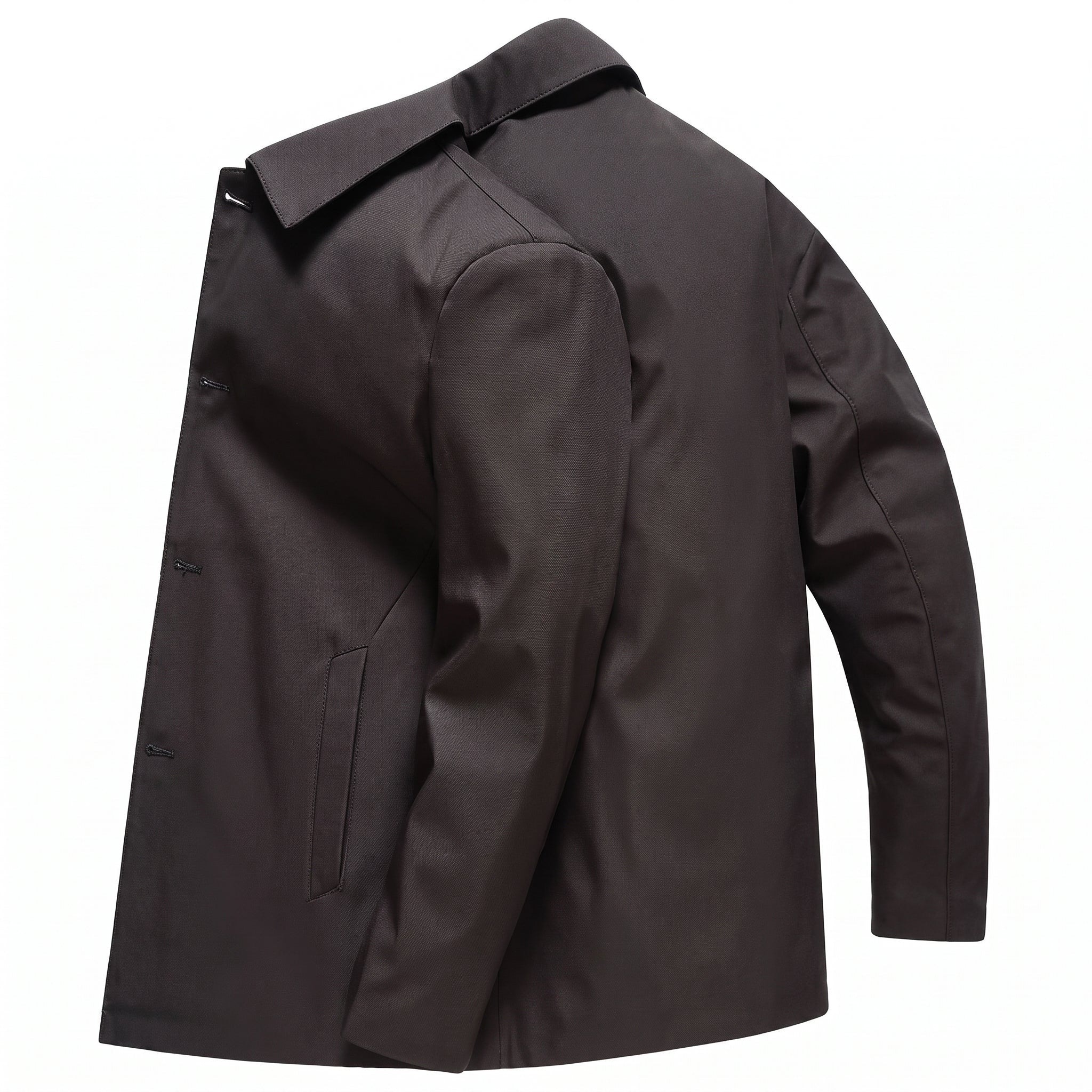 Hermann - Men's Relaxed Fit Single-Breasted Mid-Length Mac Coat - Jackets - Black - Davies & Cooper