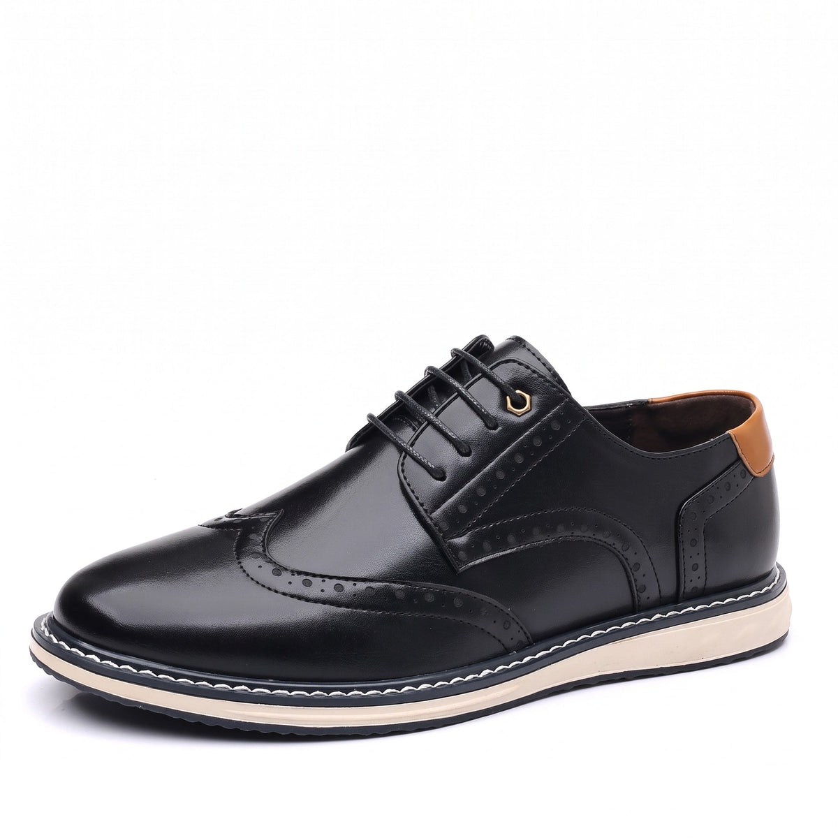 Hudson - Men's Brogue Oxford Shoes with Contrasting Sole - Shoes - Black - Davies & Cooper