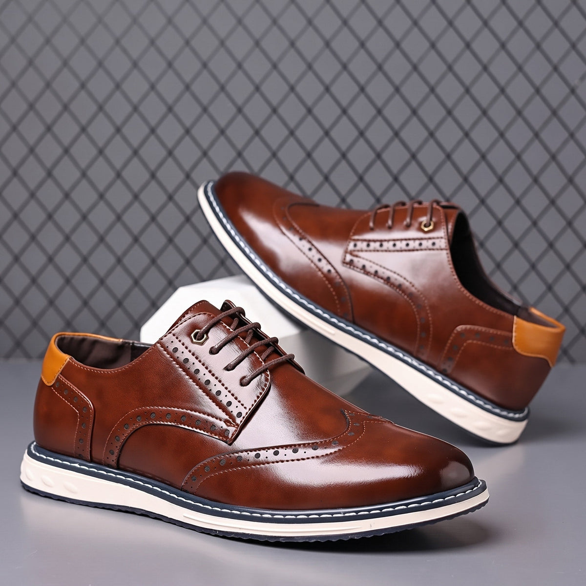 Hudson - Men's Brogue Oxford Shoes with Contrasting Sole - Shoes - Black - Davies & Cooper