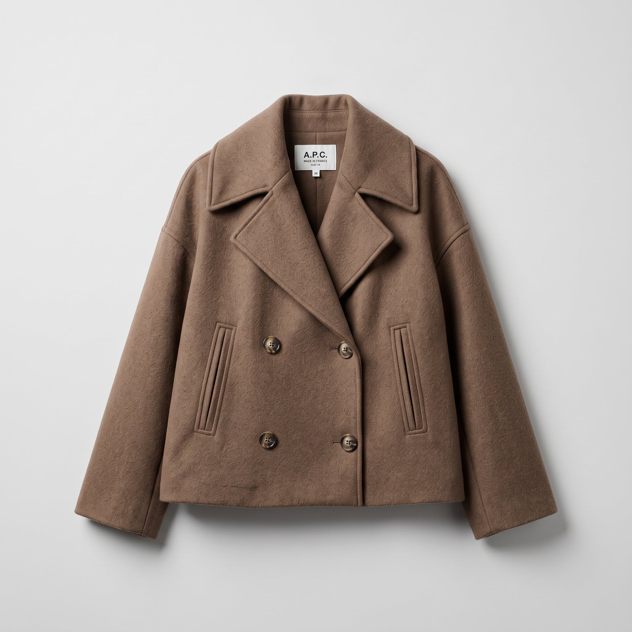 Isabell -Women's Cropped Pea Coat with Double-Breasted Front - Pea Coats - Brown - Davies & Cooper