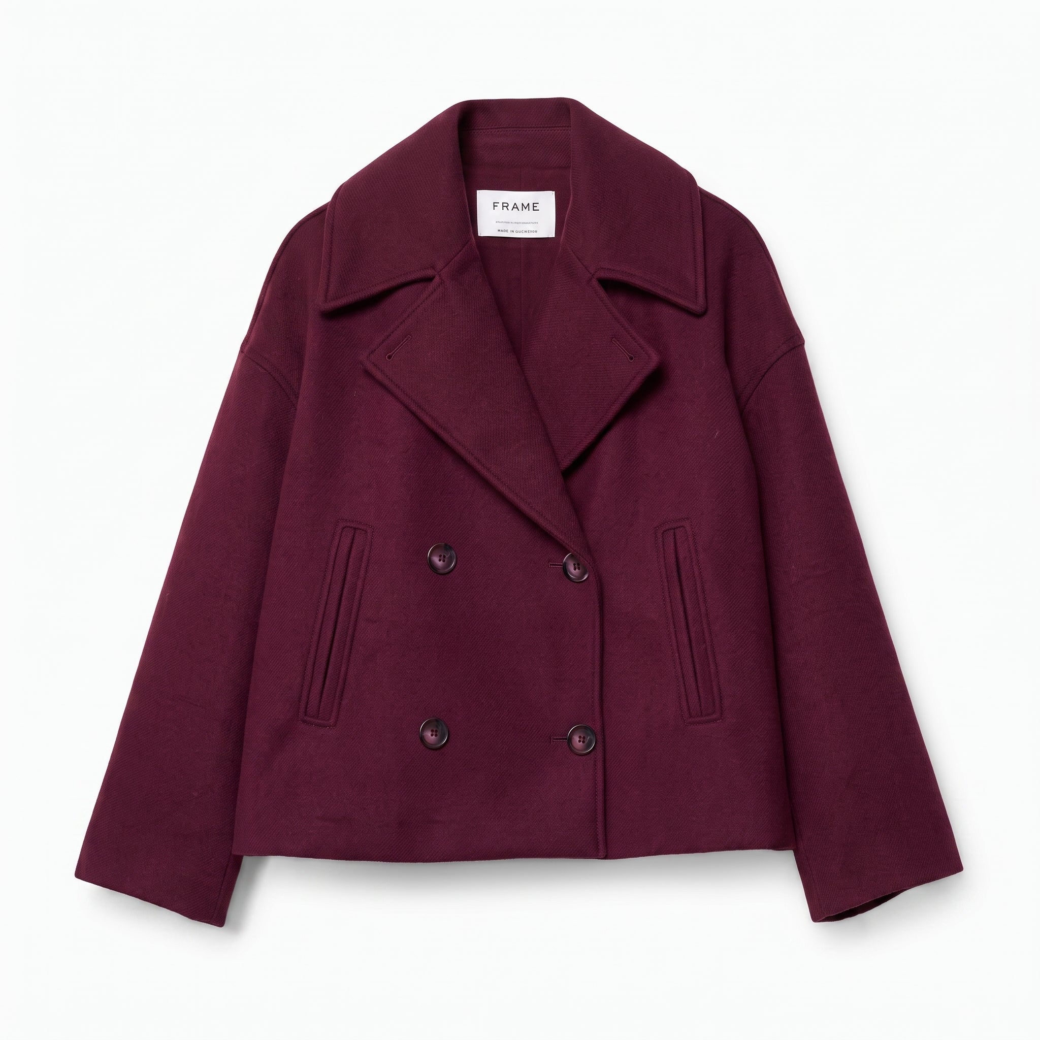 Isabell -Women's Cropped Pea Coat with Double-Breasted Front - Pea Coats - Red - Davies & Cooper