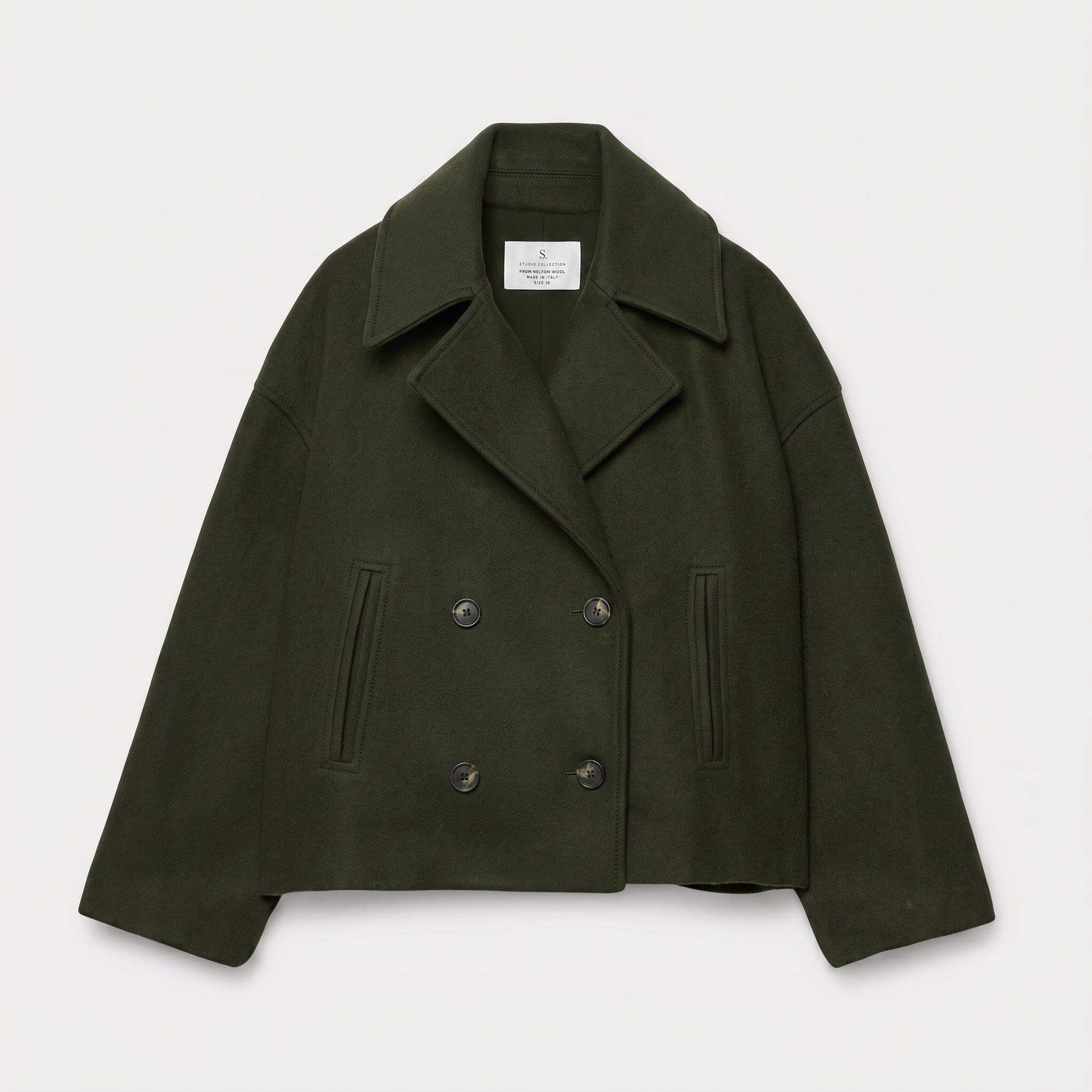 Isabell -Women's Cropped Pea Coat with Double-Breasted Front - Pea Coats - Green - Davies & Cooper