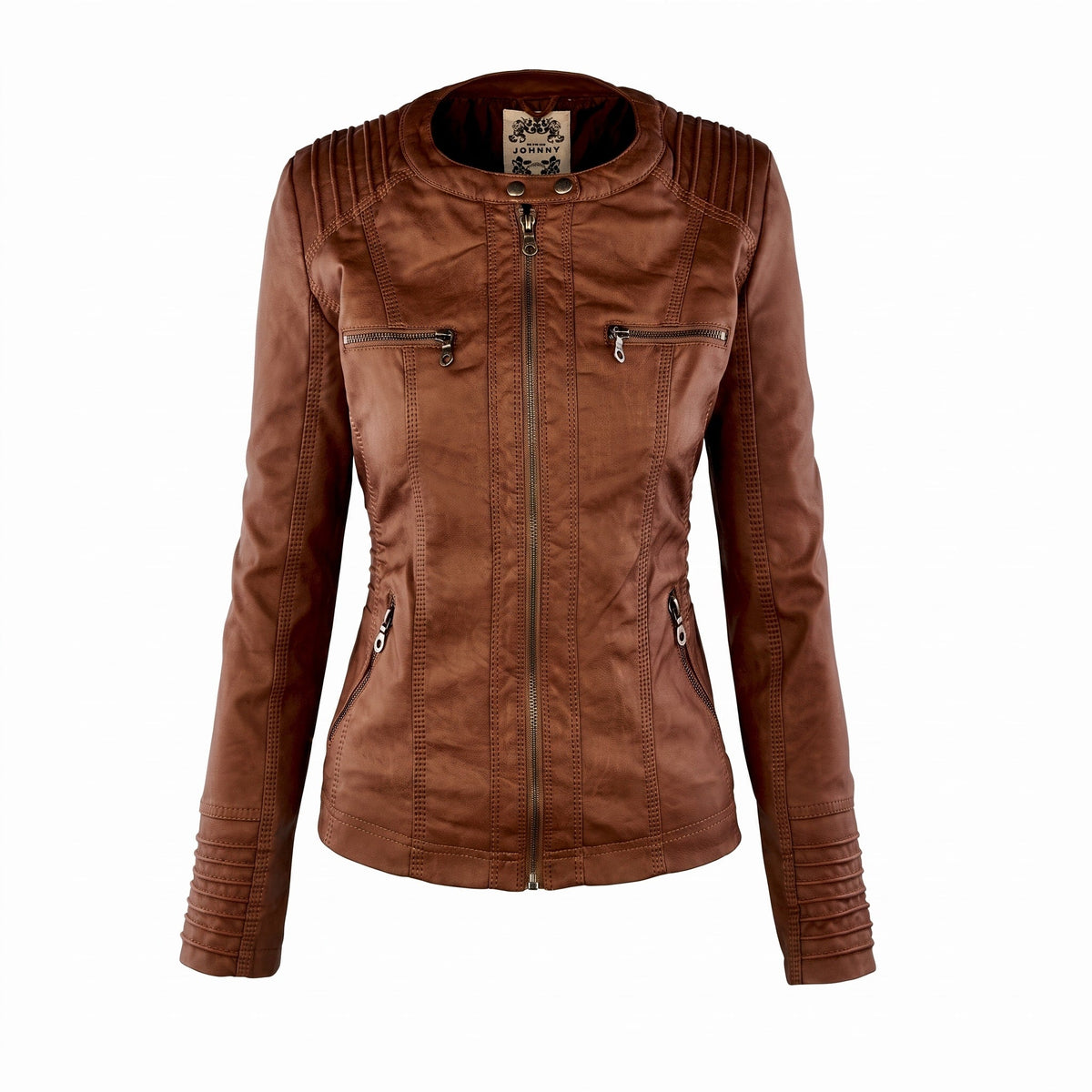 Isabella - Women's Detachable Hood Biker Jacket with Zip Pockets - Motorcycle Outerwear - Khaki - Davies & Cooper