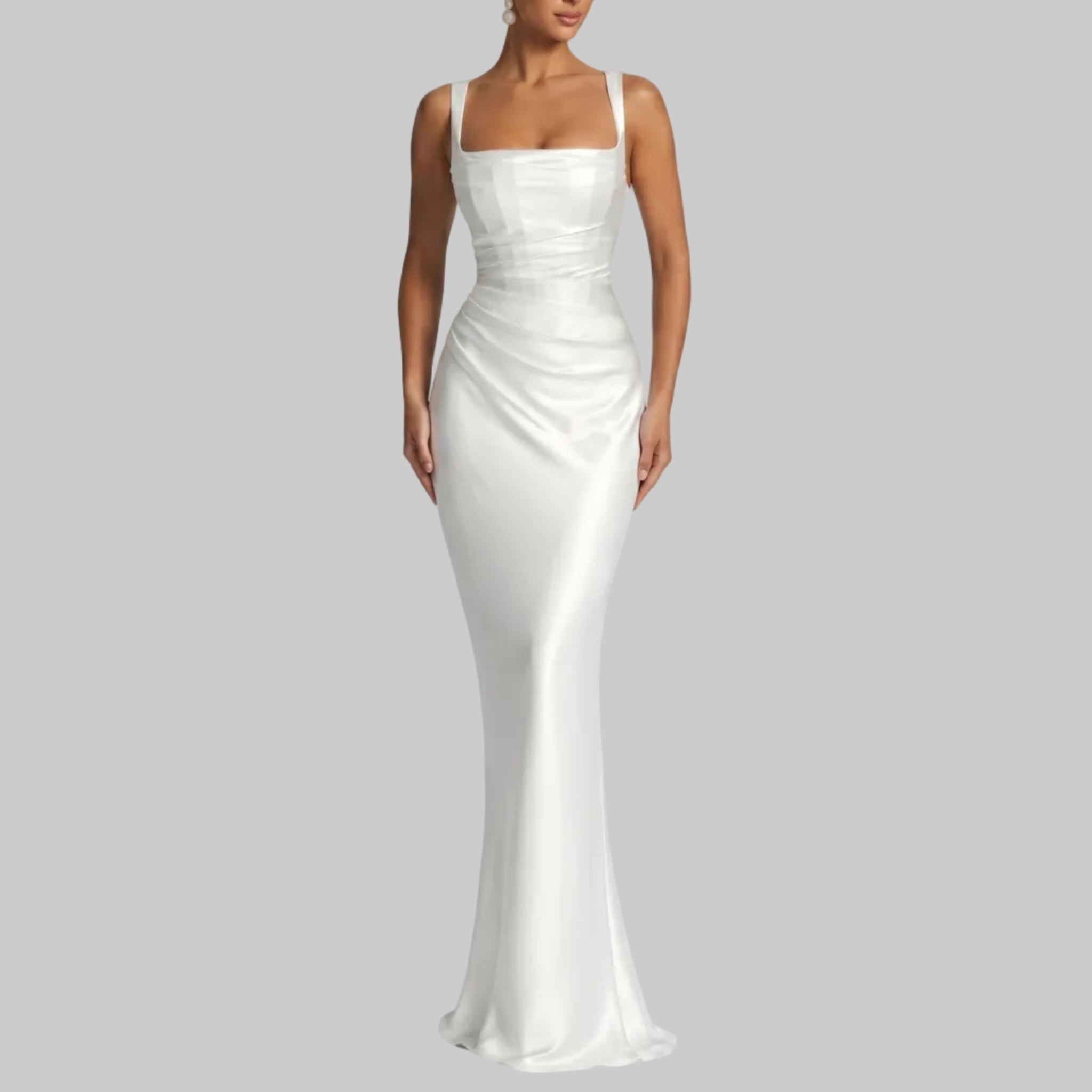 Isabella - Women's Evening Ruched Sheer Scarf Maxi Dress - Maxi Dress - White - Davies & Cooper