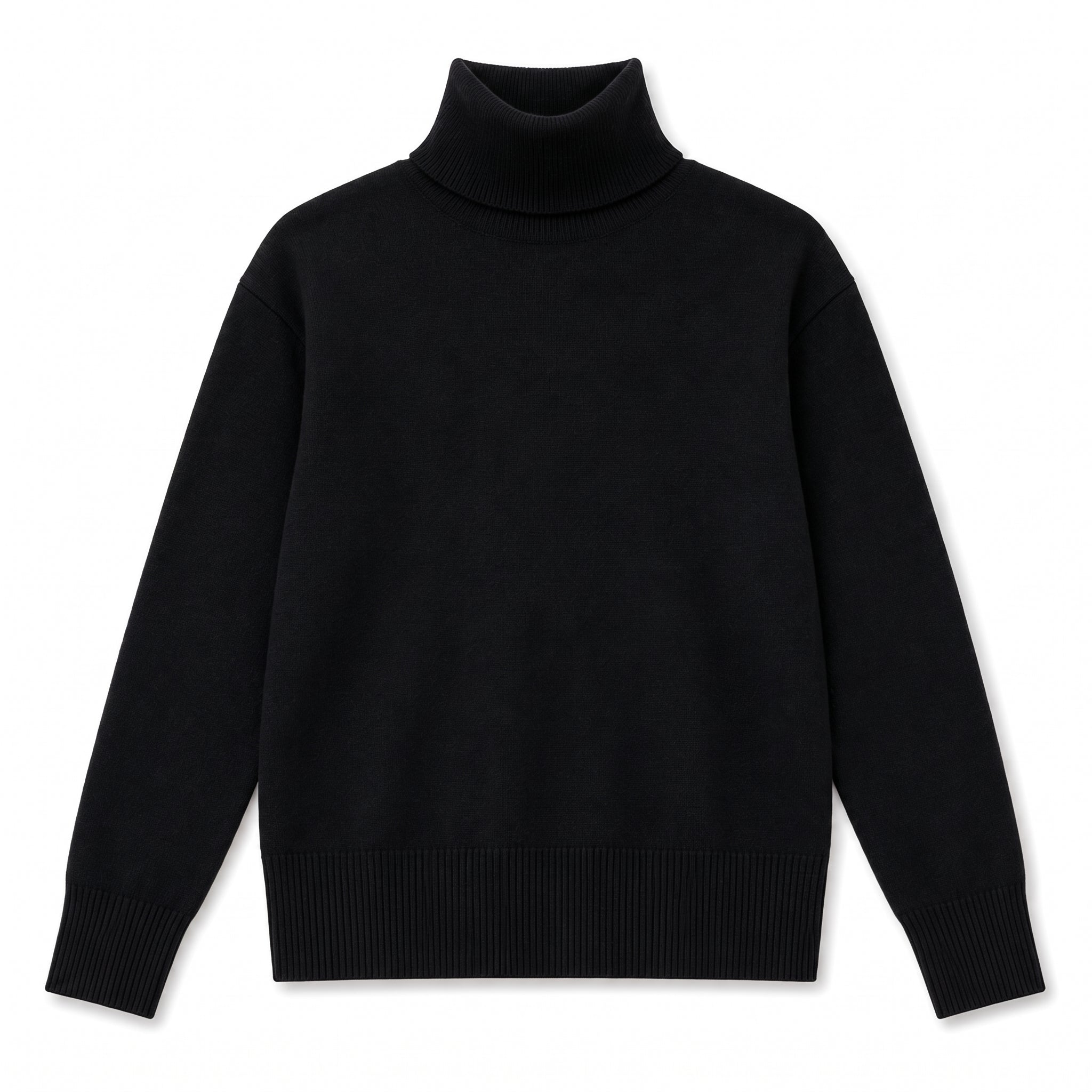 Isabella - Women's Oversized High-Neck Jumper with Ribbed Cuffs - Sweaters - Black - Davies & Cooper