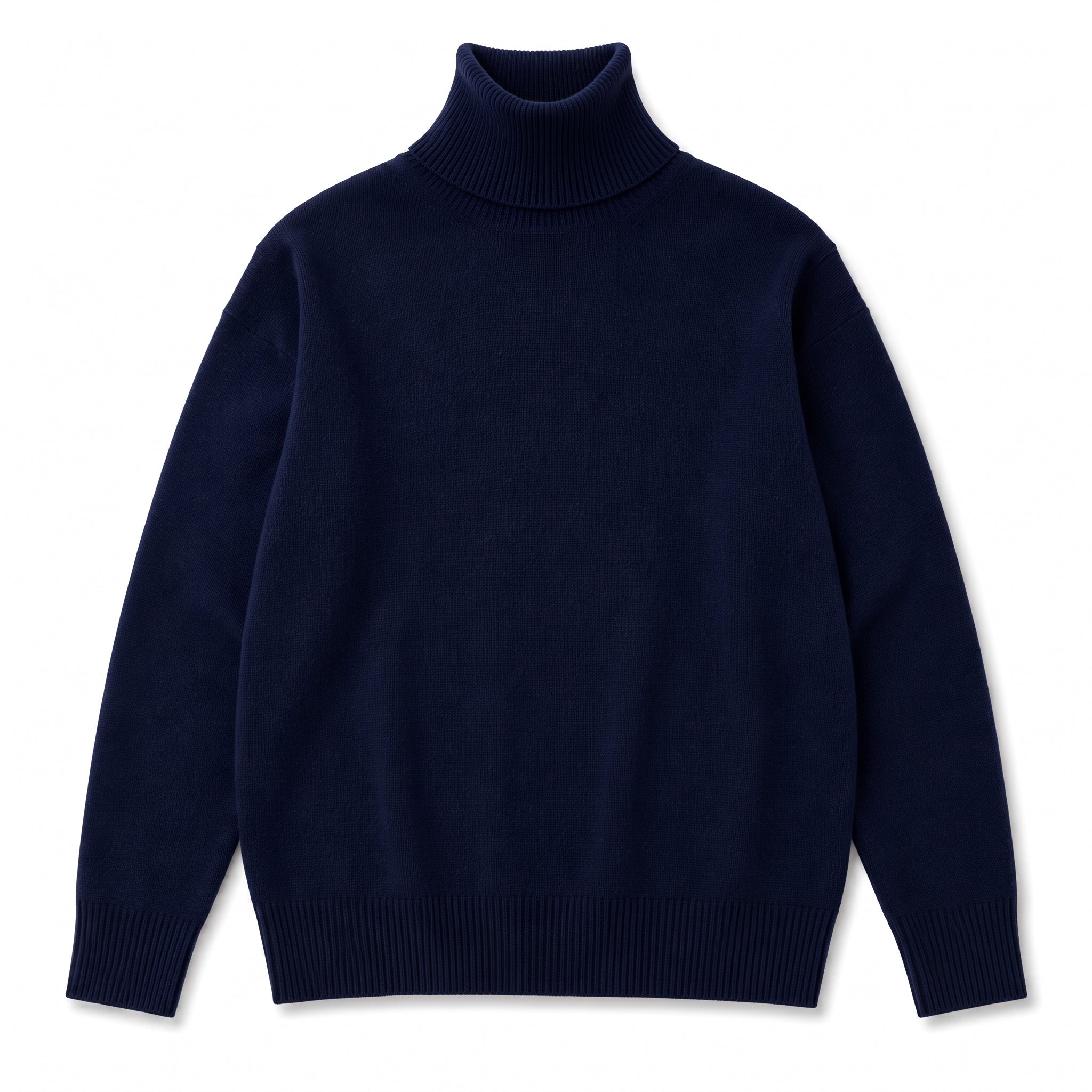Isabella - Women's Oversized High-Neck Jumper with Ribbed Cuffs - Sweaters - Navy Blue - Davies & Cooper