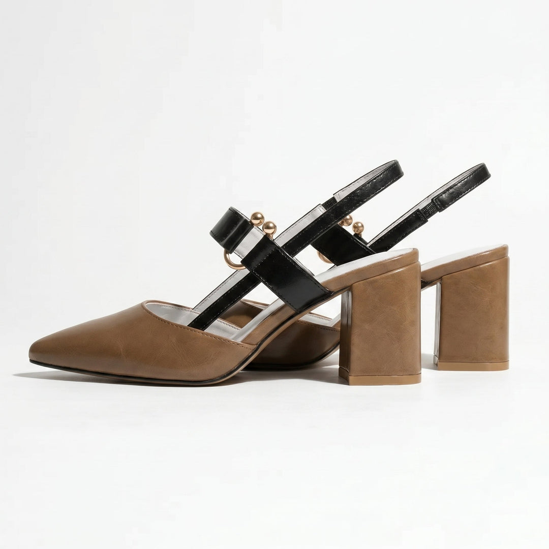 Isabella - Women's Pointed Toe Block Heels - Heels - Brown - Davies & Cooper