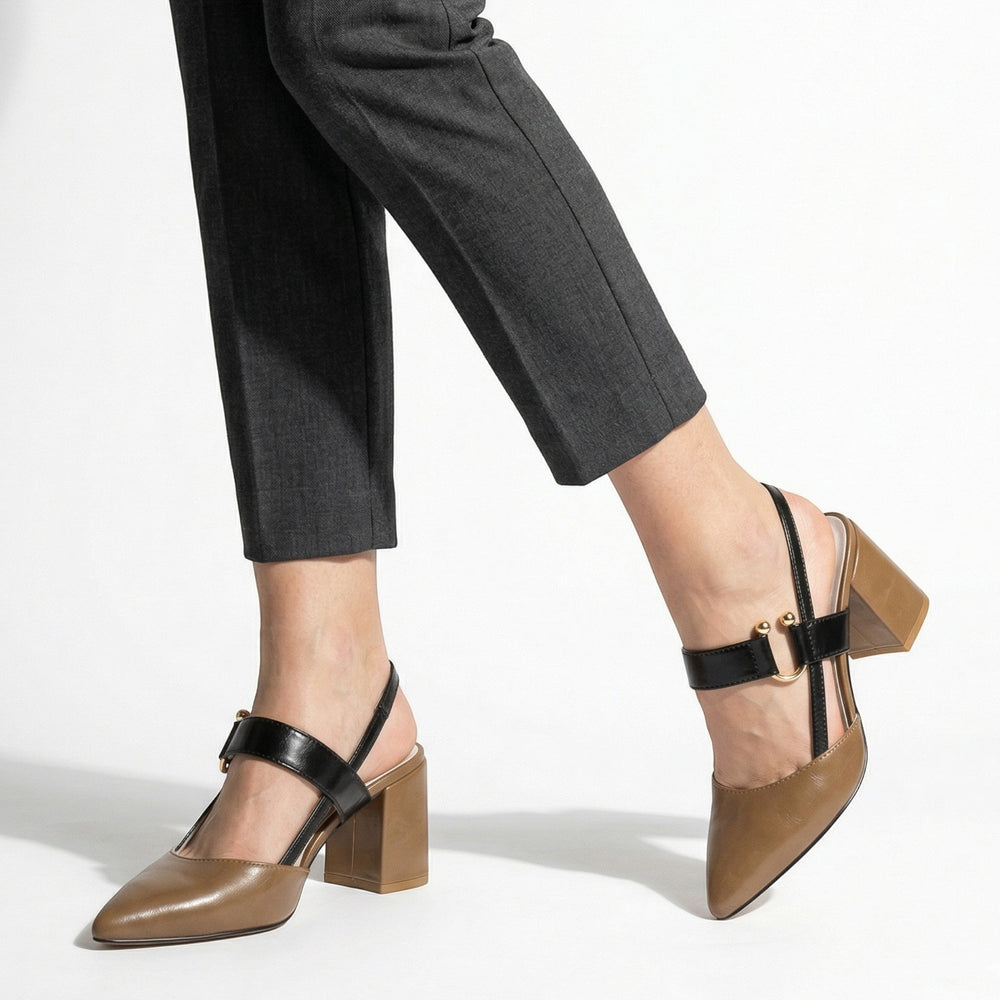 Isabella - Women's Pointed Toe Block Heels - Heels - Brown - Davies & Cooper